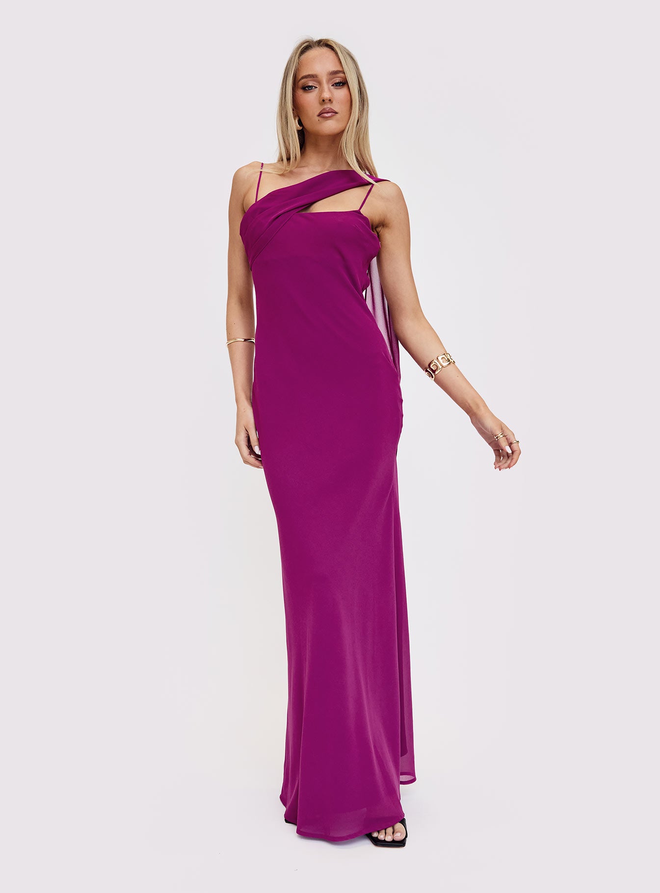 Syrina Cowl Neck Scarf Maxi Dress Berry - Image 9