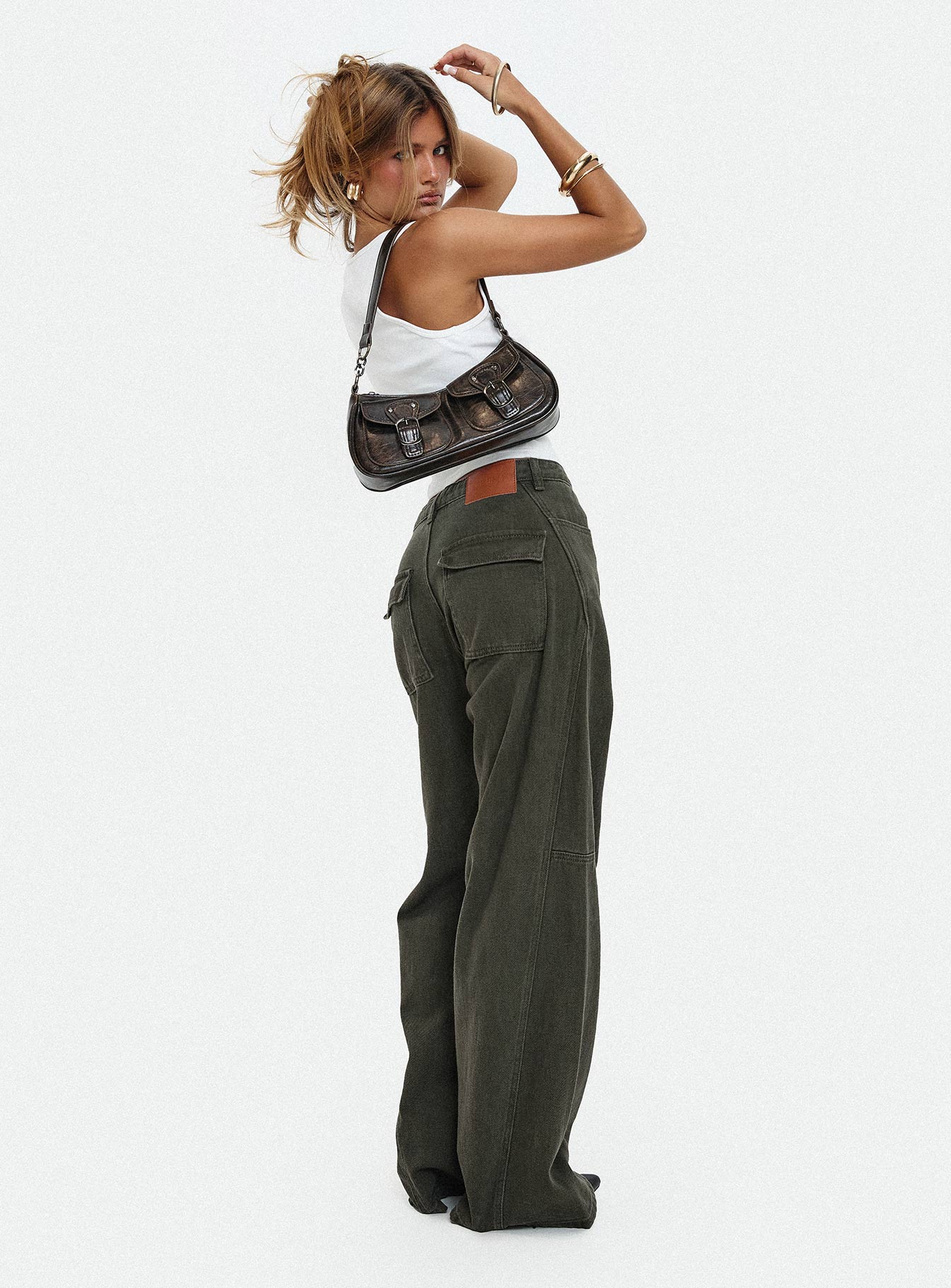 Bruiser Tie Waist Mid Rise Wide Leg Jeans Green - Image 9