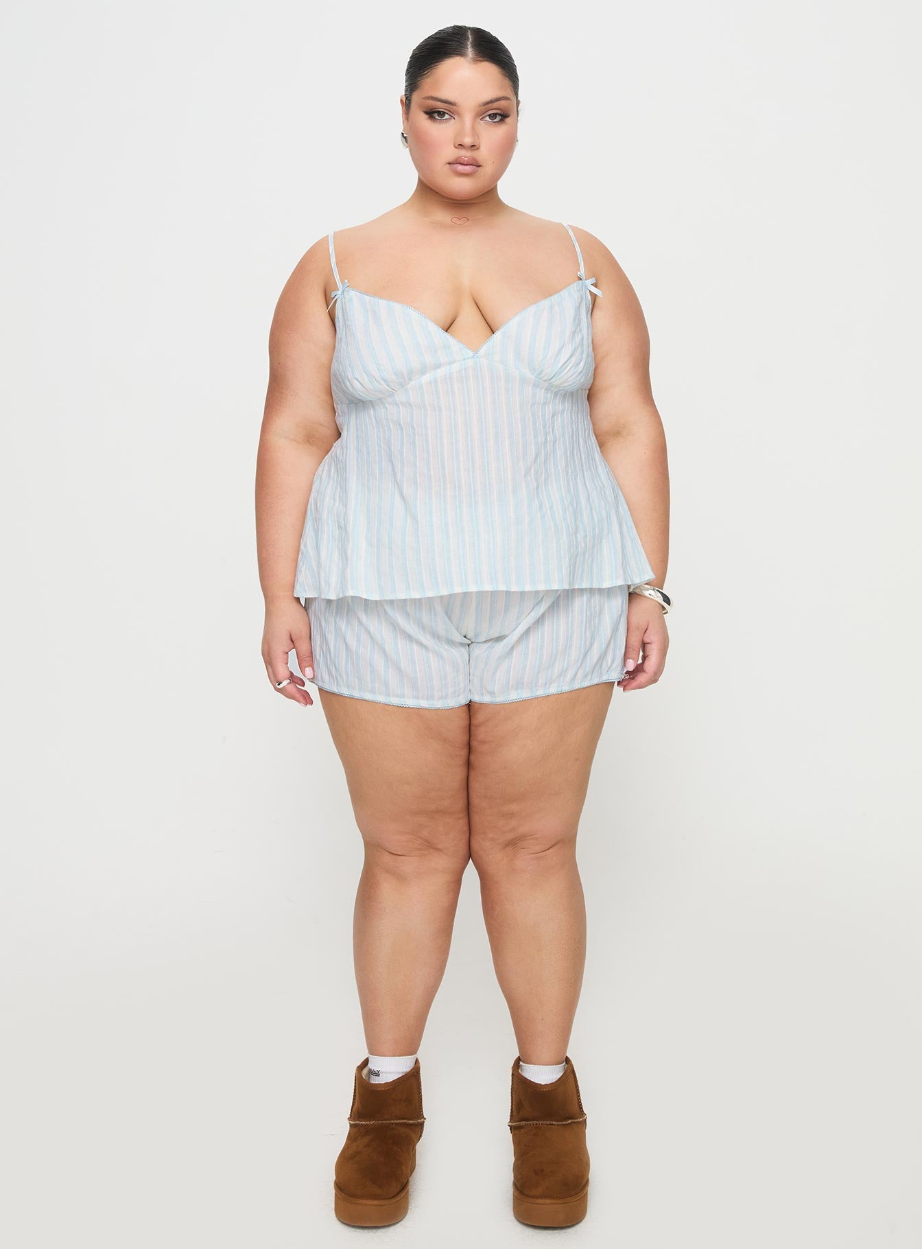 Tenderness Lace Sleep Set Blue / White Stripe Curve - Image 10