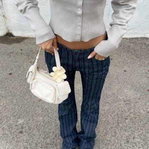 Charismatic Low Rise Flared Jeans Dark Pinstripe