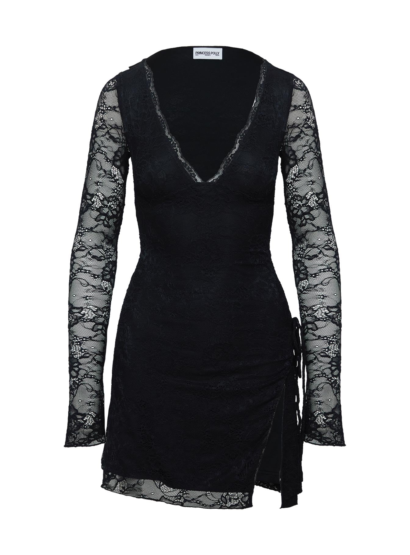 Airabella Long Sleeve Lace Mini Dress Black Petite - Image 5