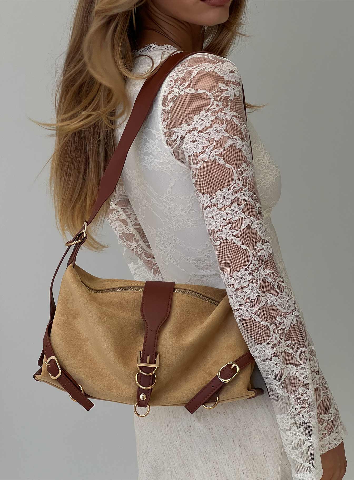 Anatolius Faux Suede Shoulder Bag Brown - Image 6