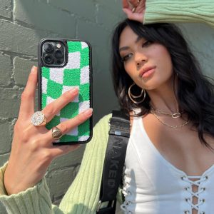 Avenue Check Textured iPhone Case Green / White