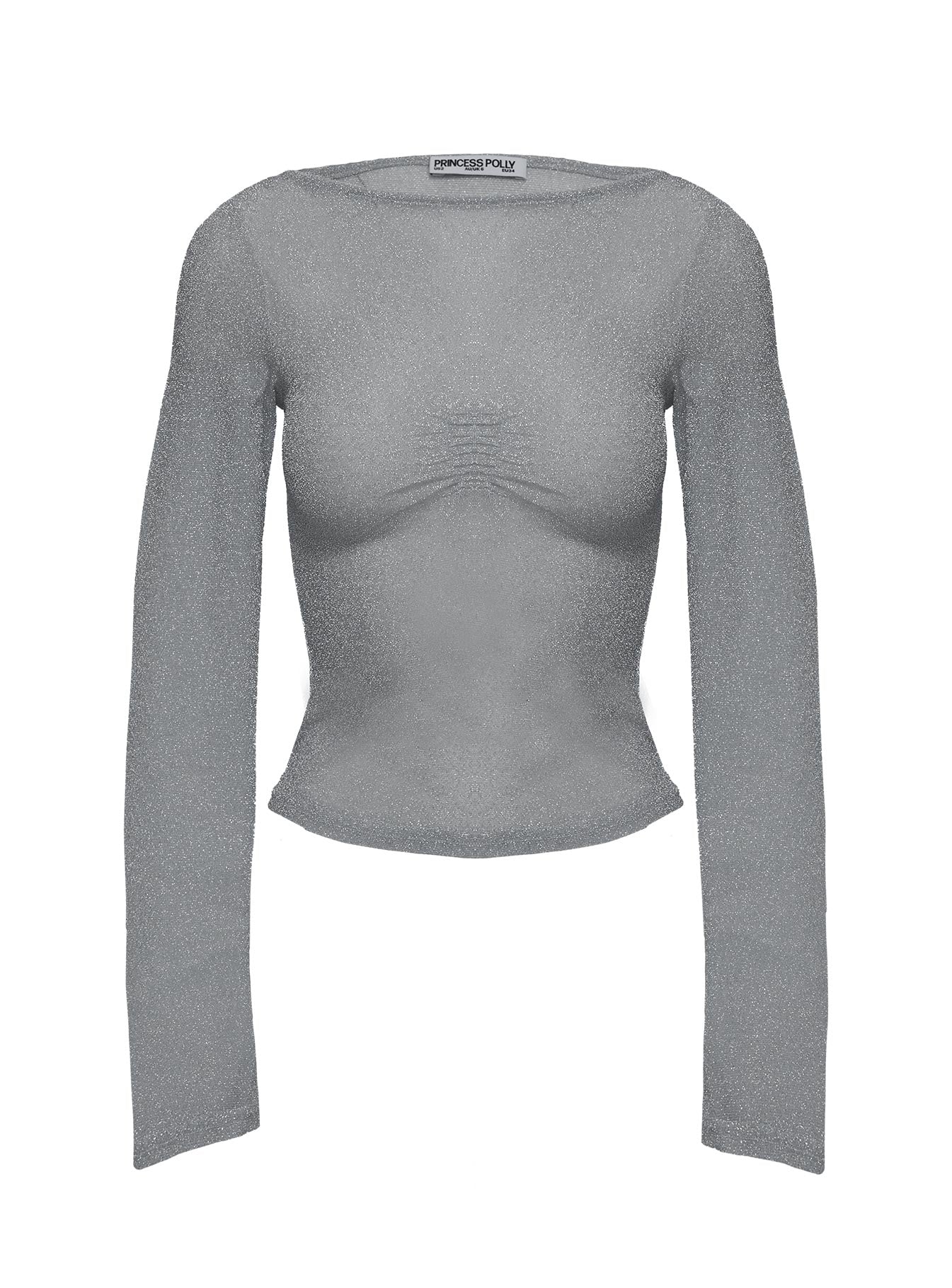 Crystal Clear Long Sleeve Mesh Top Silver - Image 9