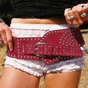 Calexico Studded Faux Suede Belt Red