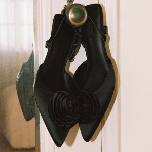 Chance Pointed Toe Bow Heels Black Satin