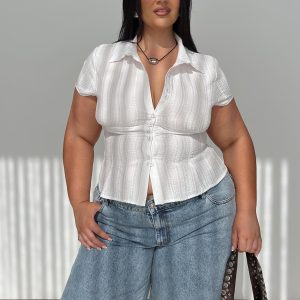 Cottesloe Blouse Top Textured White Curve
