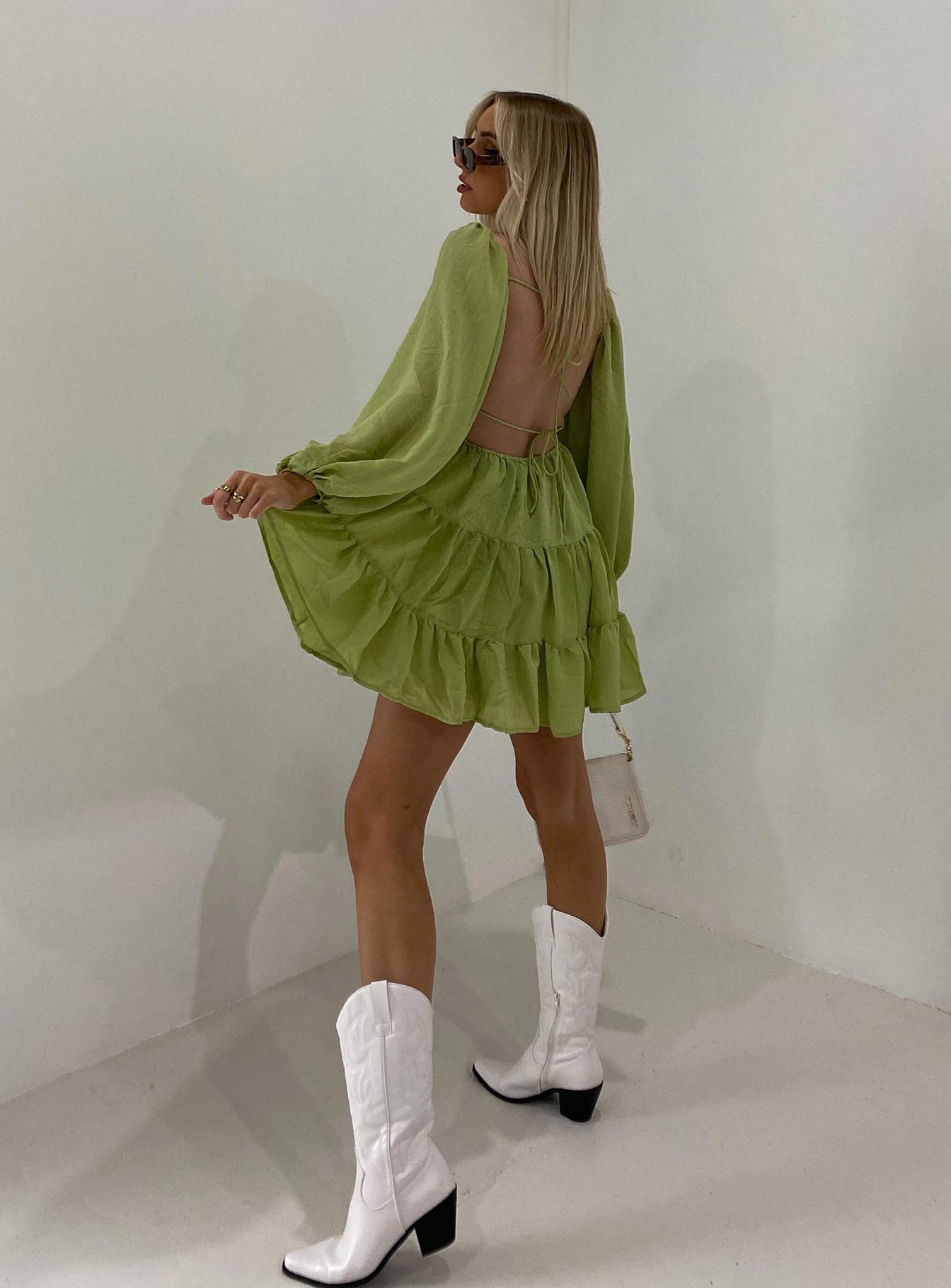 Danny Long Sleeve Mini Dress Green - Image 9