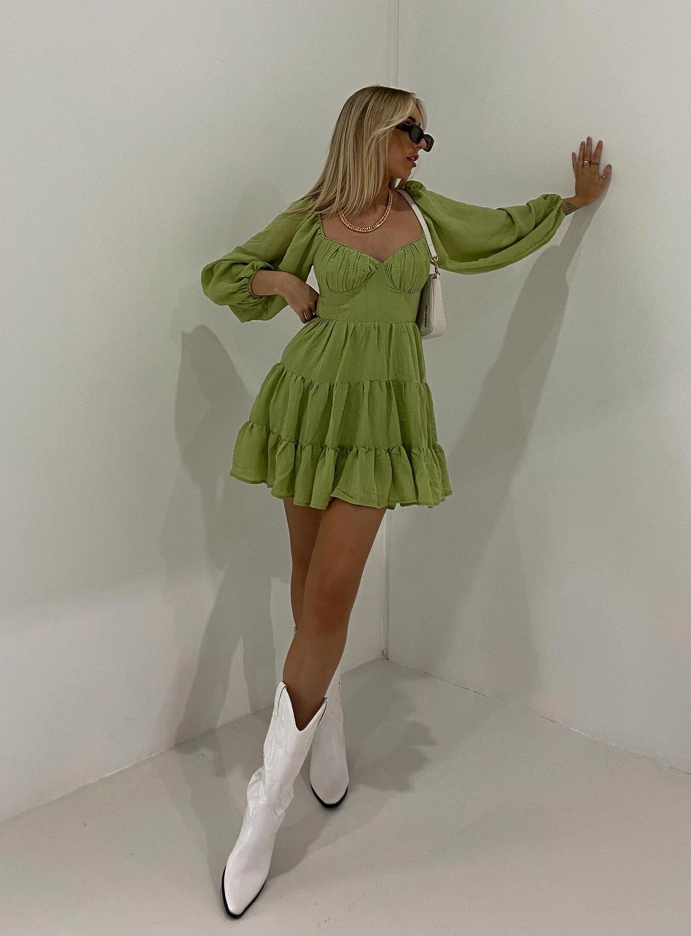 Danny Long Sleeve Mini Dress Green - Image 10