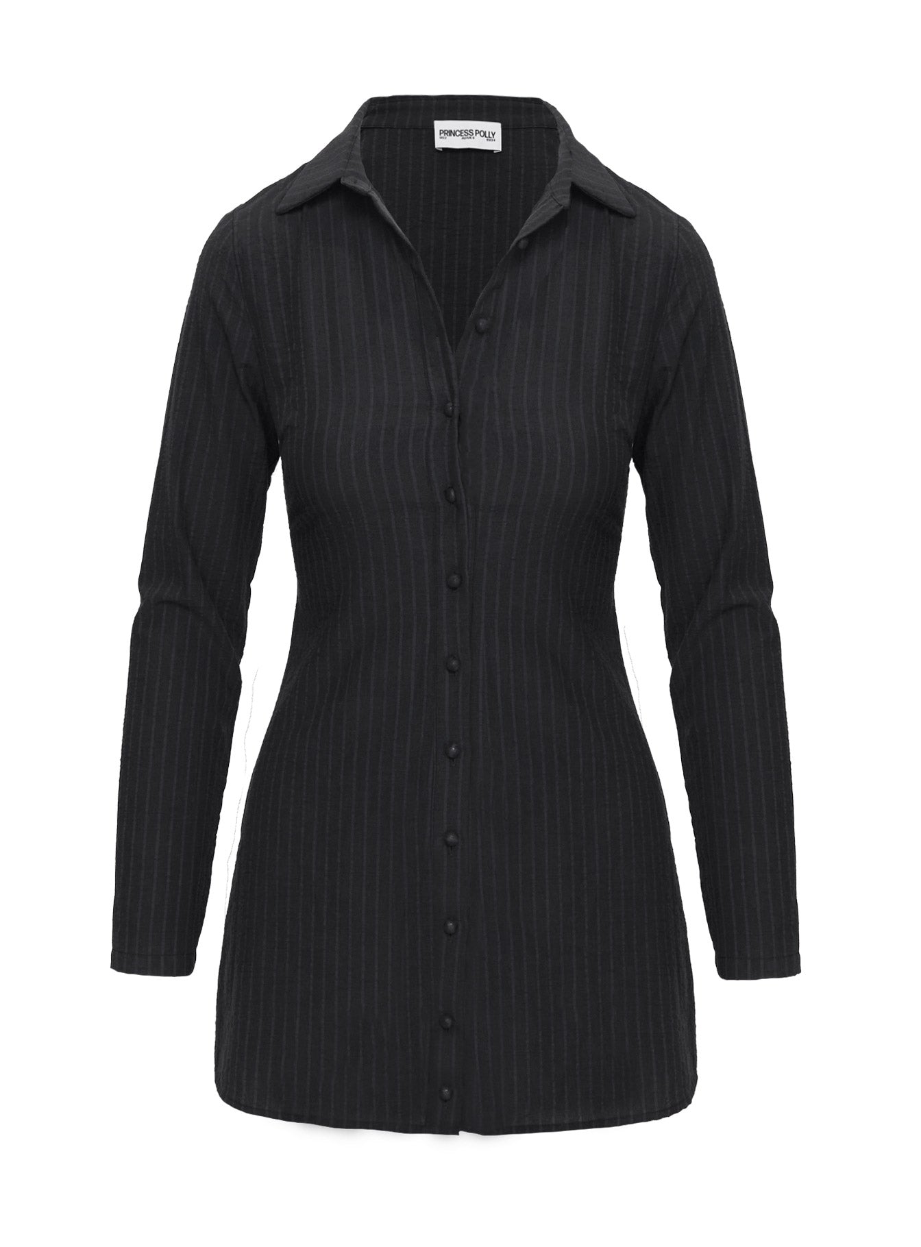 Dial Tone Long Sleeve Mini Dress Black Pinstripe - Image 5