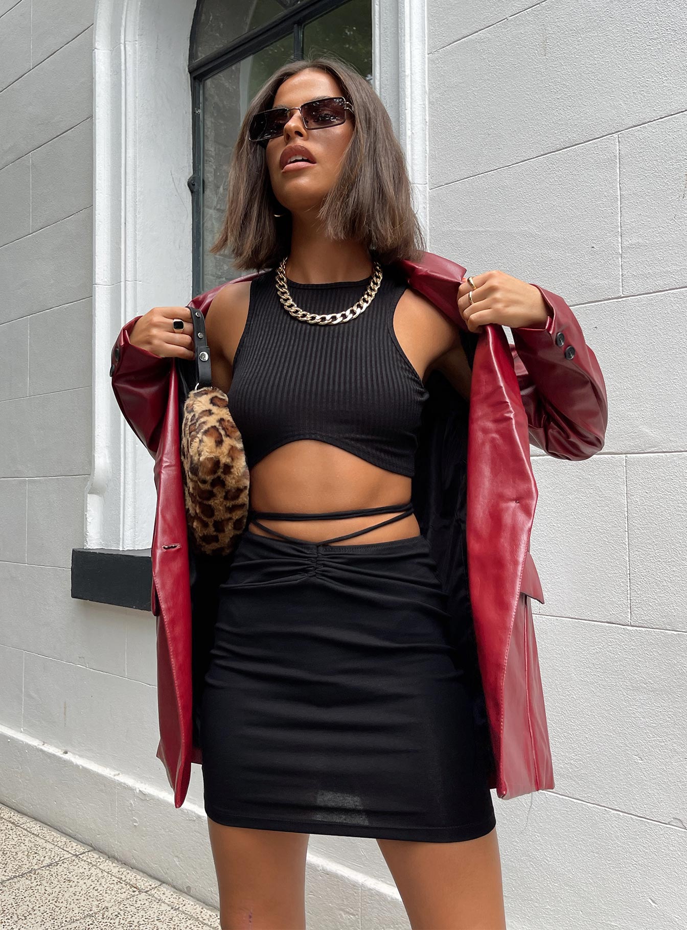 Jocelyn Faux Leather Blazer Burgundy - Image 11