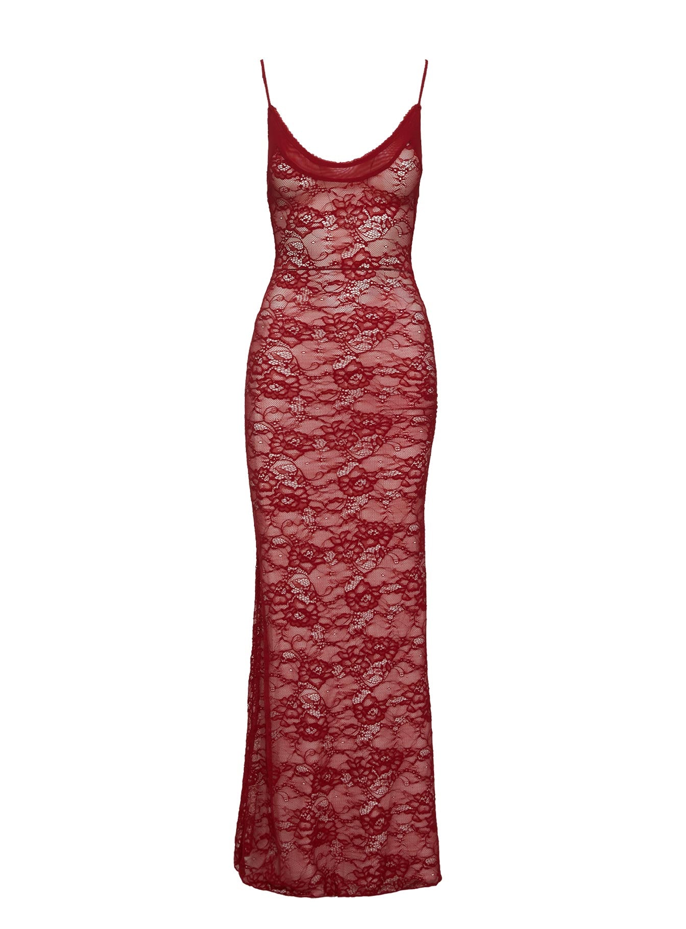 Dynamo Sheer Lace Maxi Dress Red - Image 5