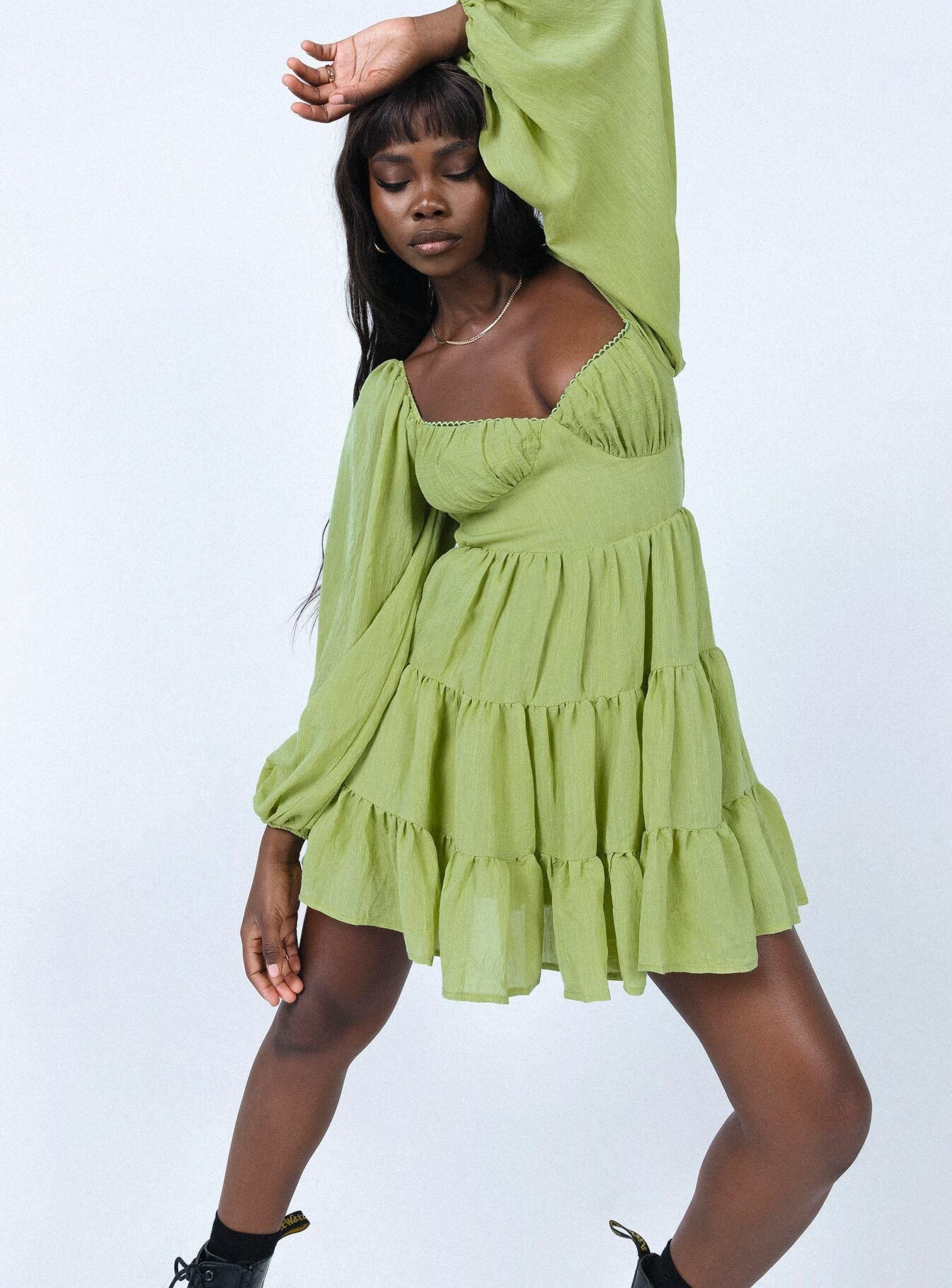 Danny Long Sleeve Mini Dress Green - Image 2