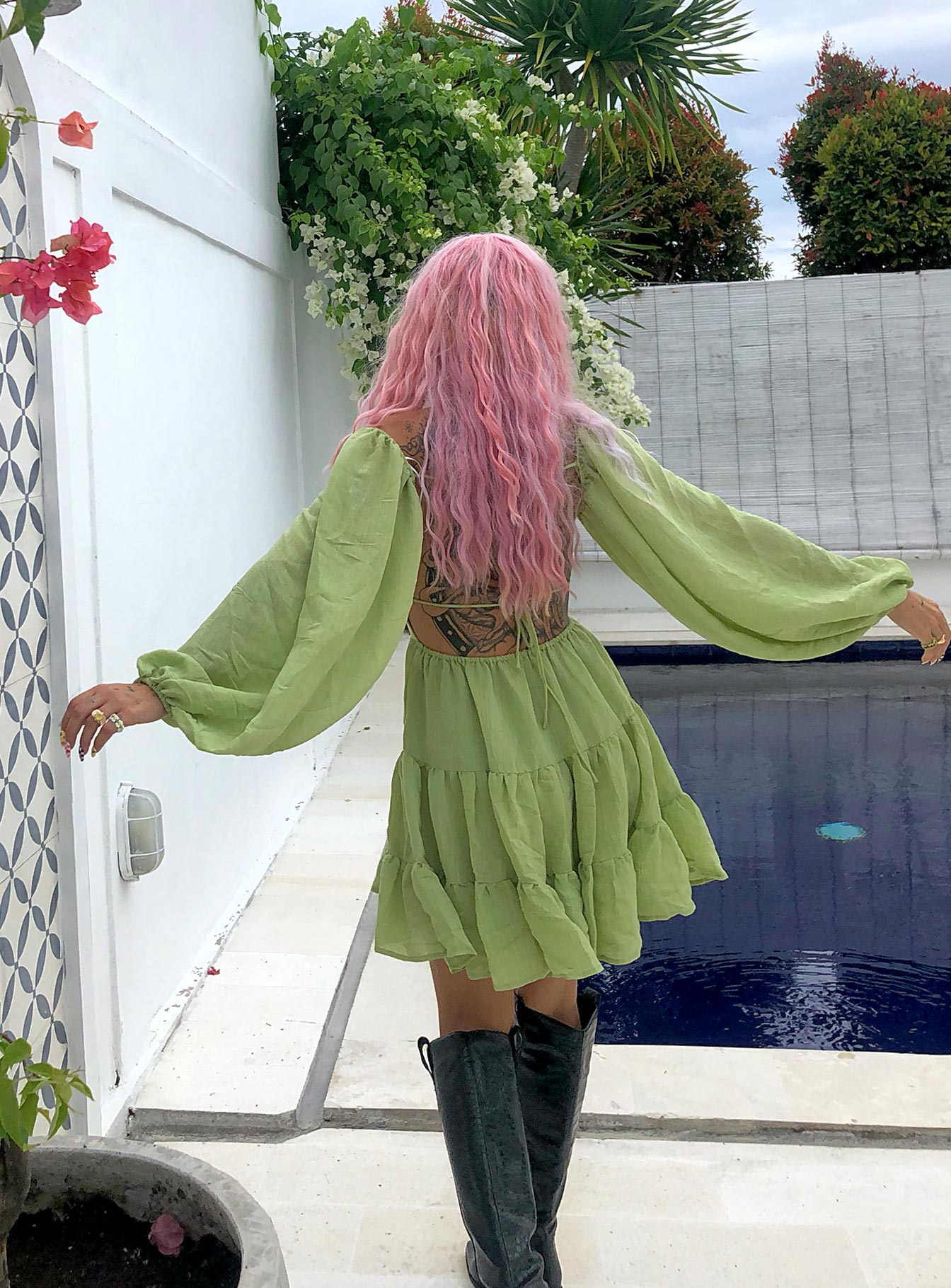 Danny Long Sleeve Mini Dress Green - Image 12