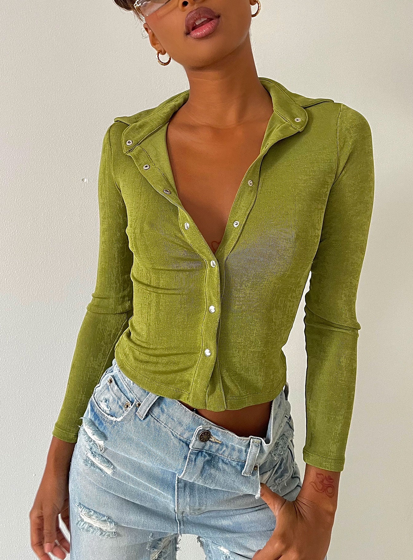 Elody Long Sleeve Top Green - Image 2