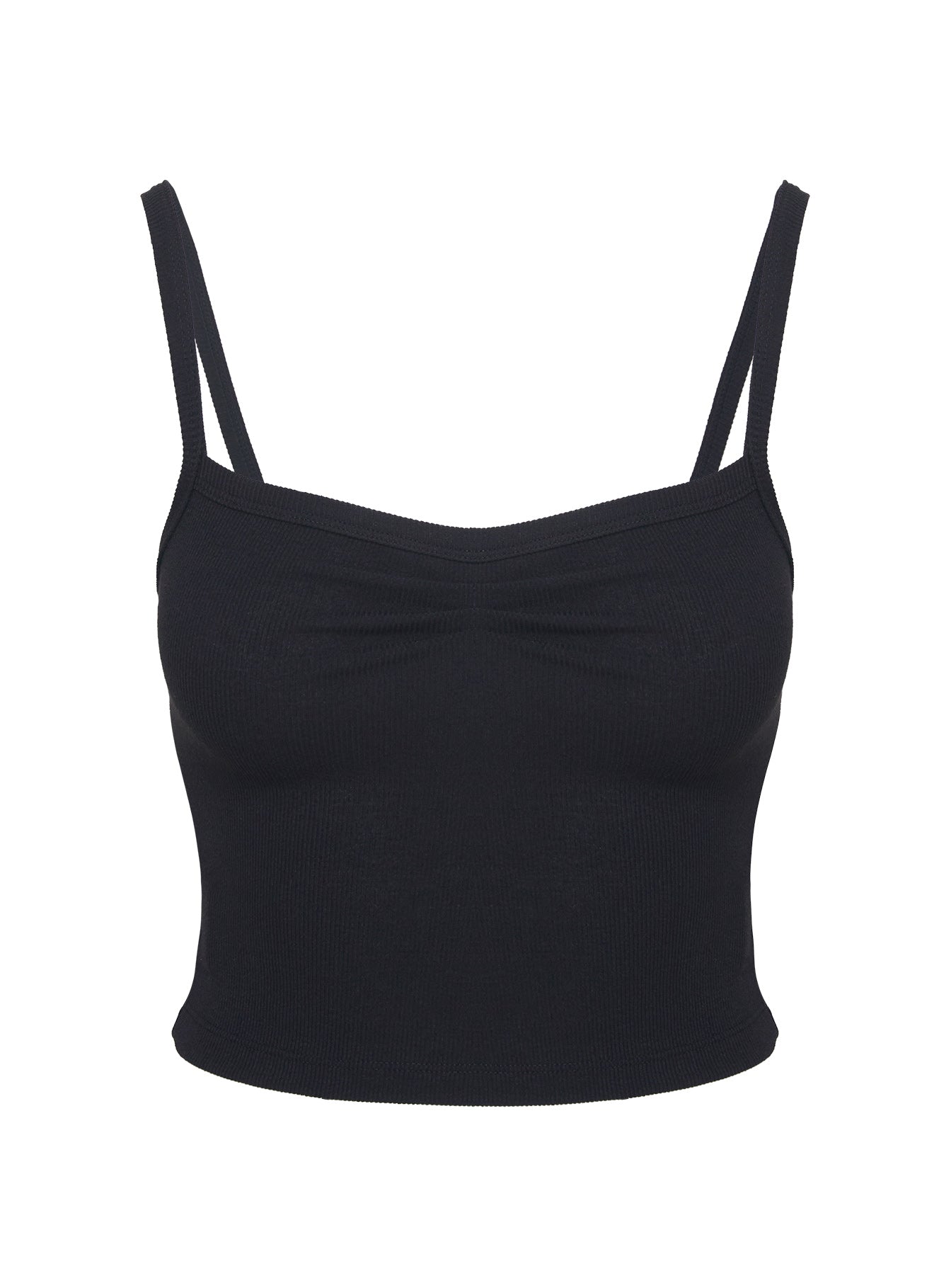 Essentials Ruched Rib Cami Top Black - Image 8