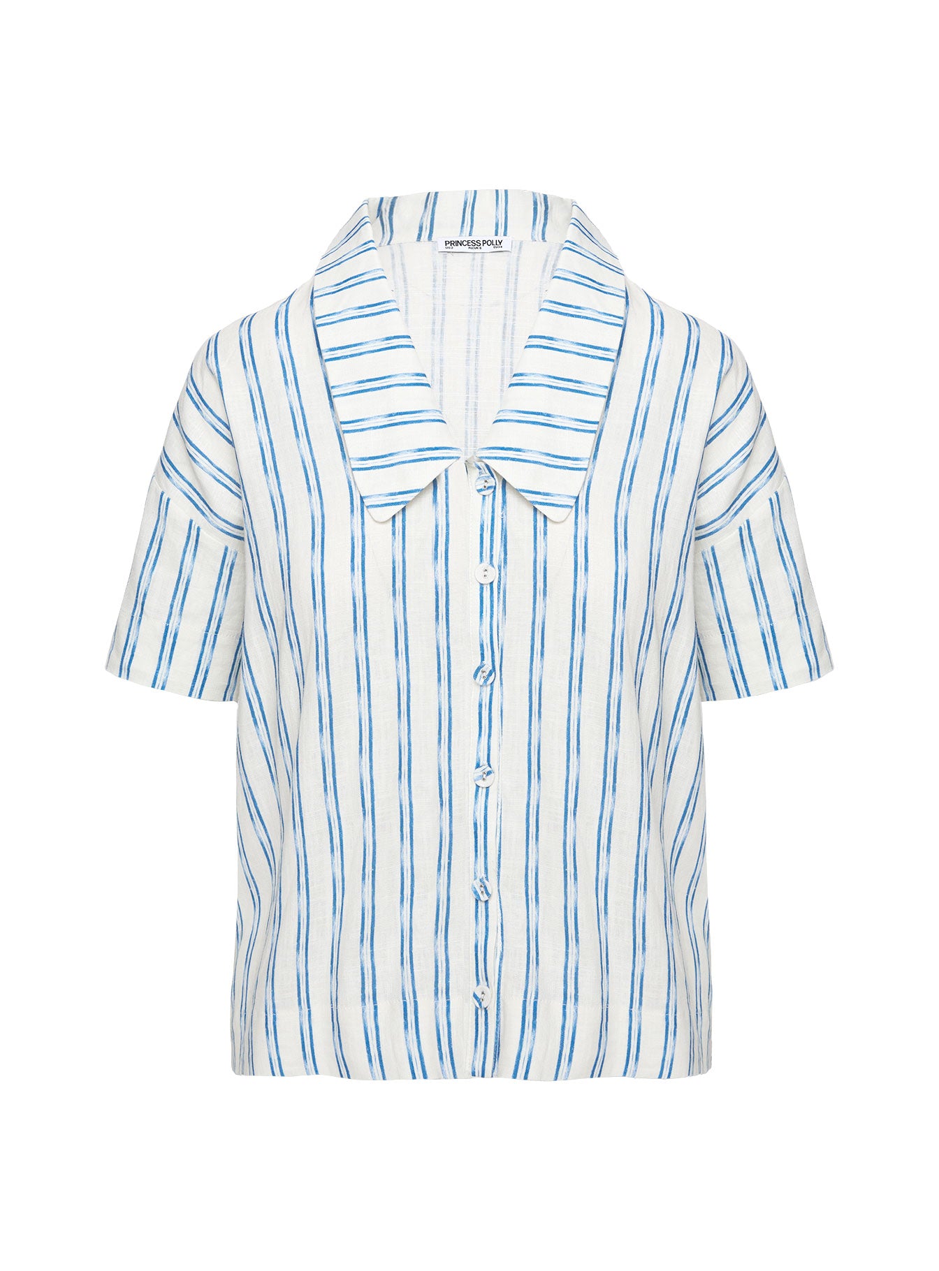 Goody Linen Button Front Top Blue Stripe - Image 5