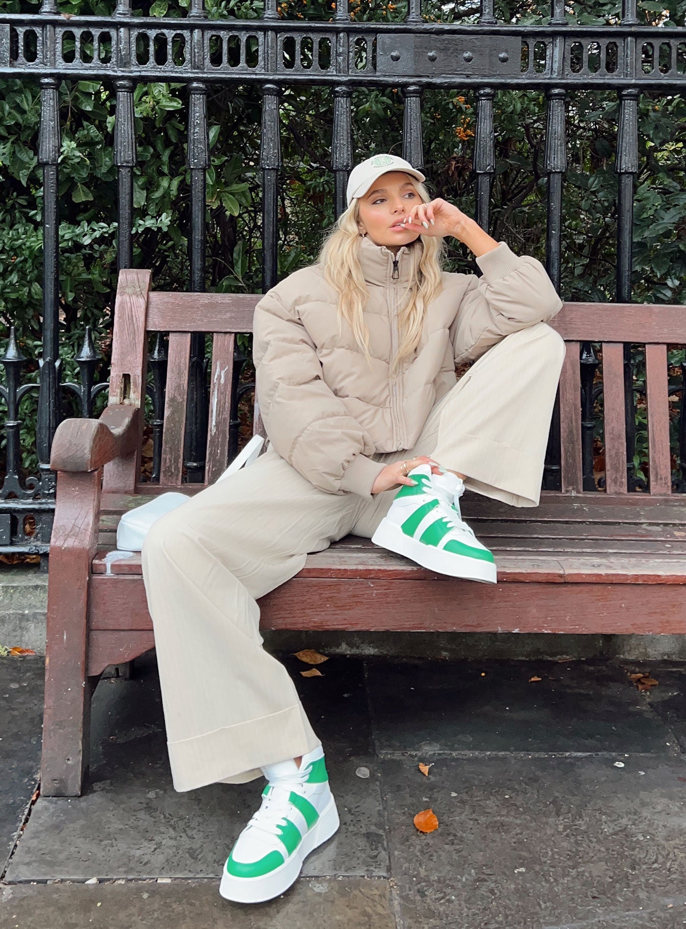 Georgia Cropped Puffer Jacket Beige - Image 9