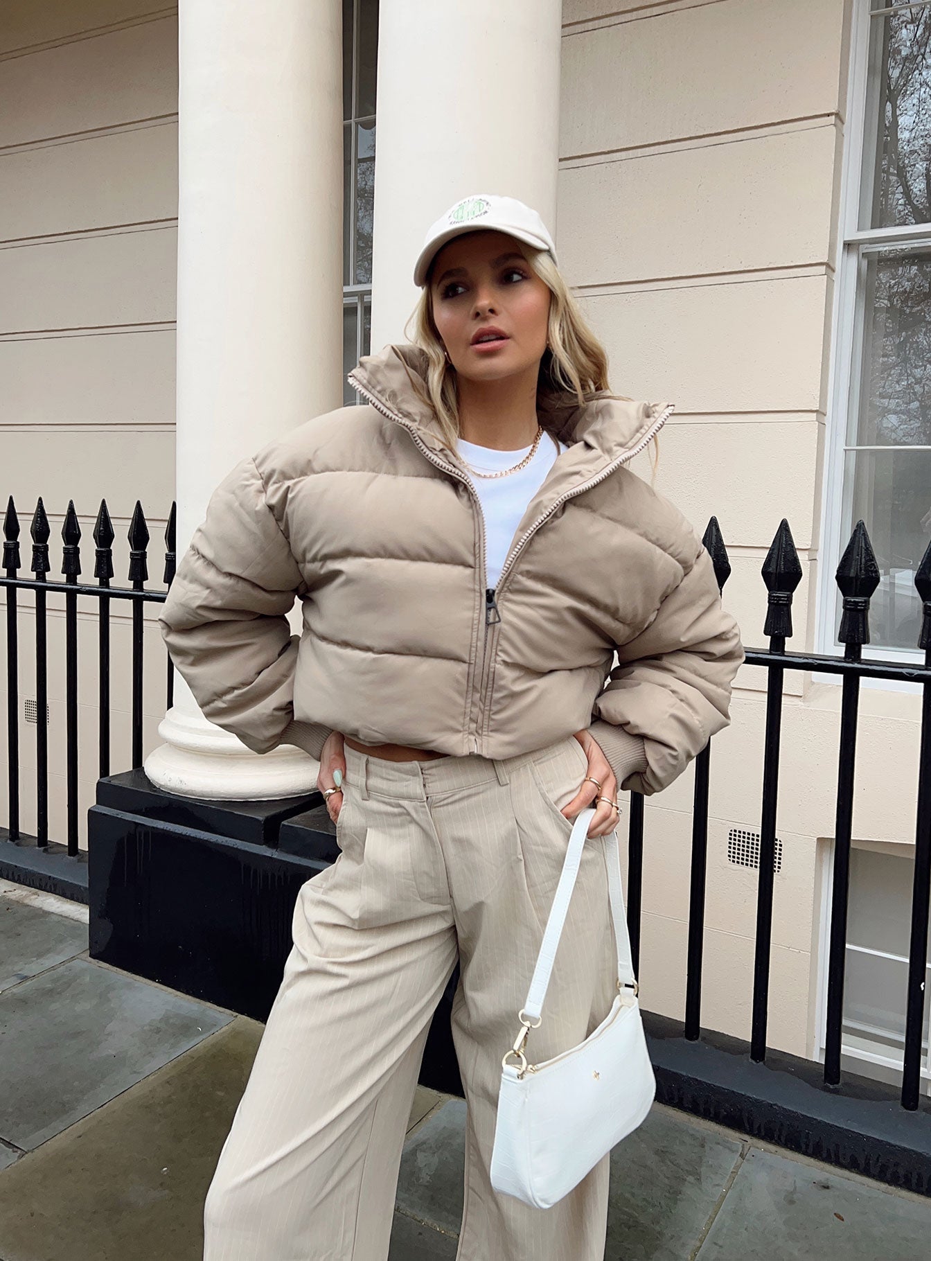Georgia Cropped Puffer Jacket Beige - Image 10