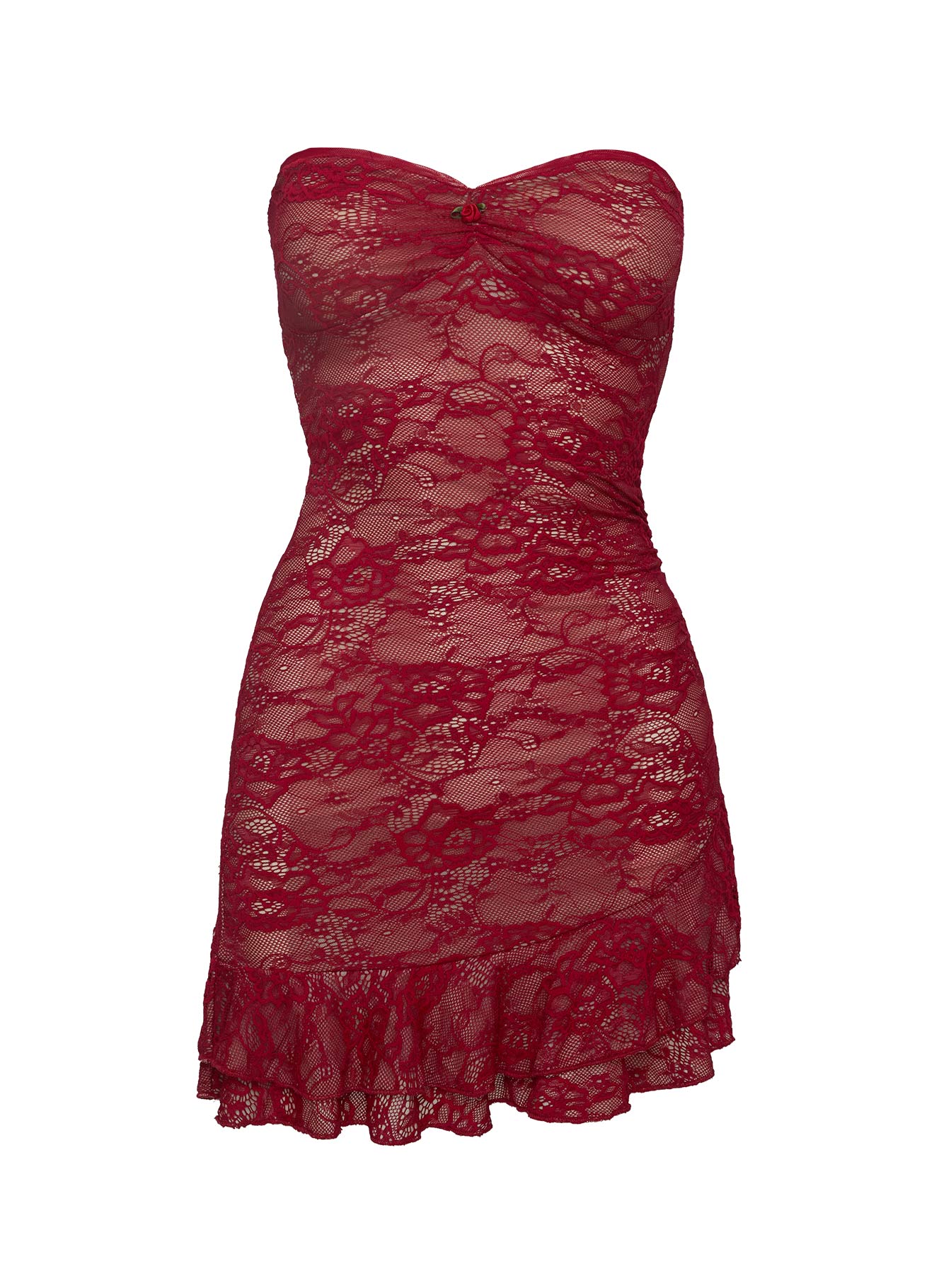 Hailees Lace Strapless Mini Dress Red Petite - Image 7