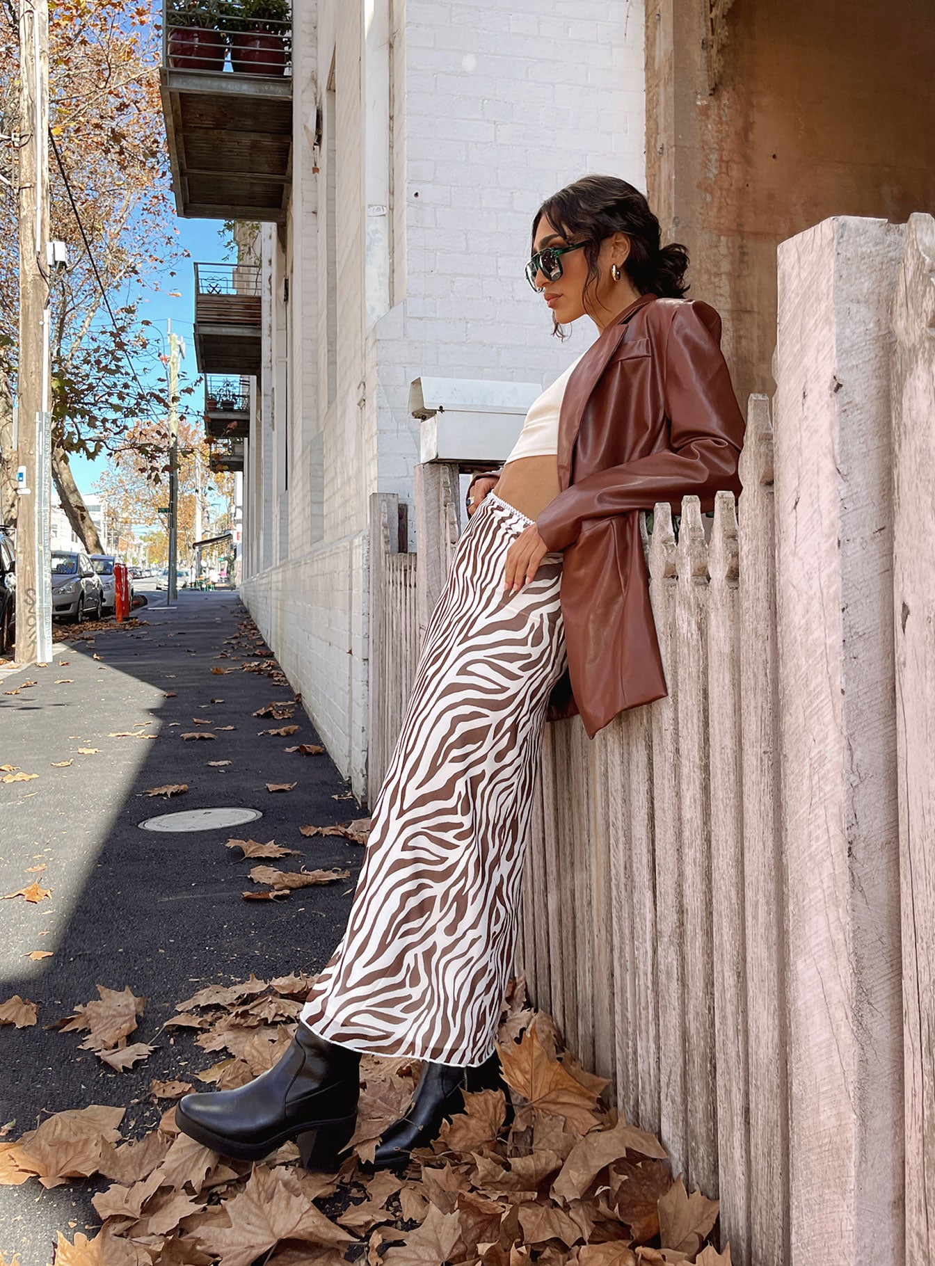 Jocelyn Faux Leather Blazer Brown - Image 12