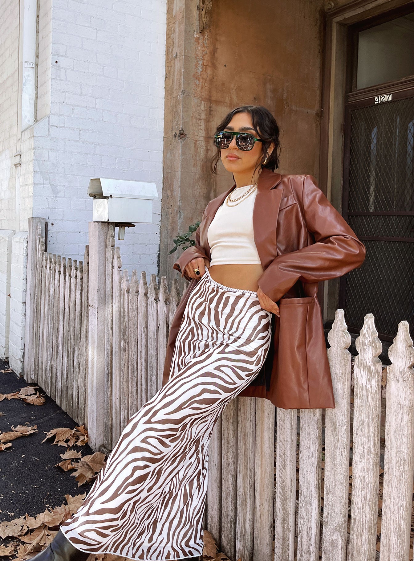 Jocelyn Faux Leather Blazer Brown - Image 10