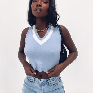 Dutchess Cropped Sweater Vest Blue