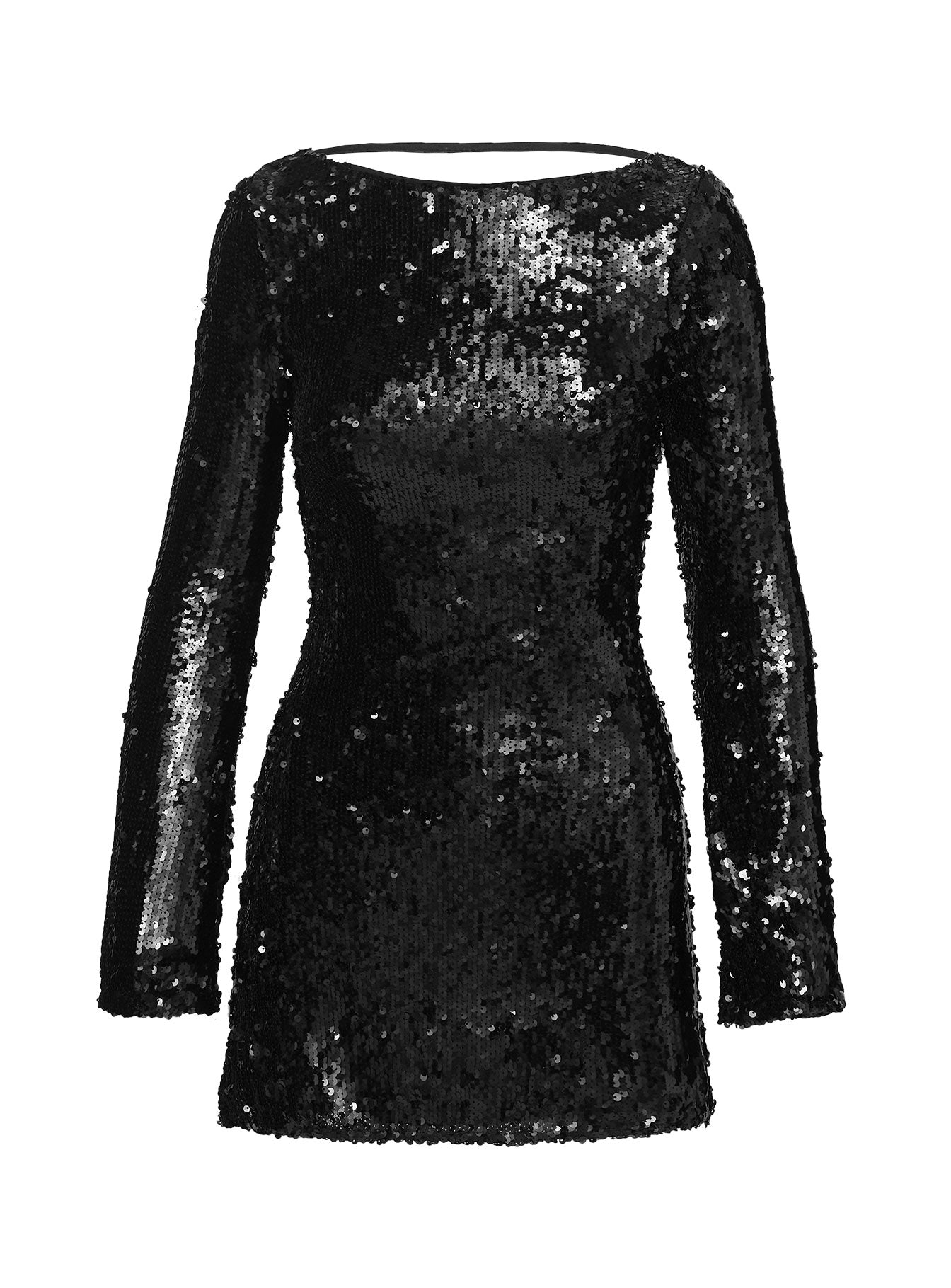 Interstella Sequin Long Sleeve Mini Dress Black - Image 6