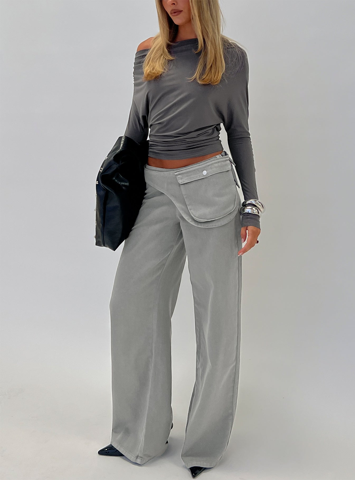 Incognito Low Rise Wide Leg Cargo Jeans Grey - Image 8