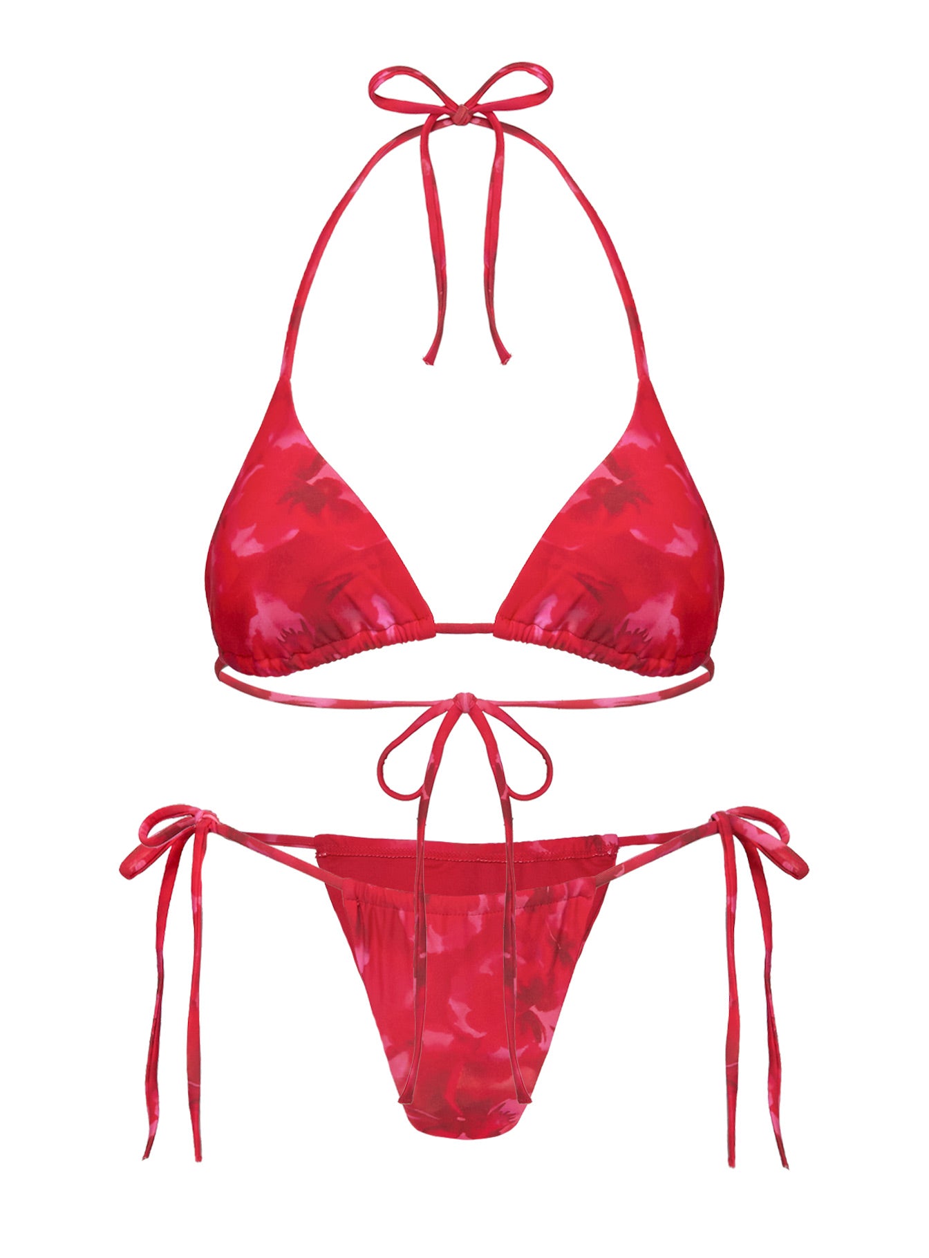 Jenner Tie Side Ruched Bikini Bottom Red Floral - Image 5