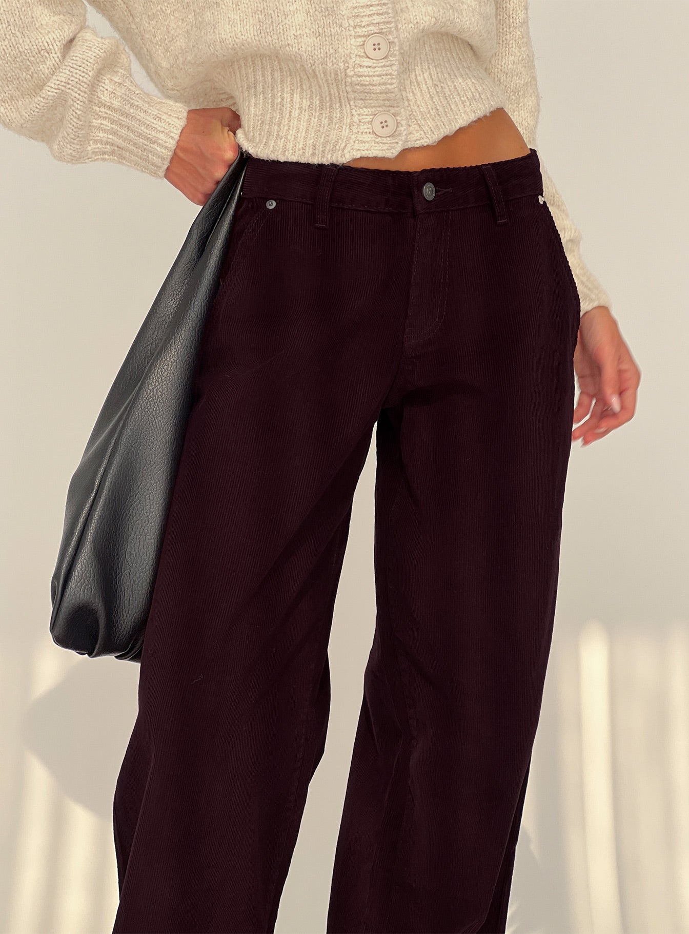 Jacynda Low Waist Wide Leg Corduroy Jeans Currant - Image 8