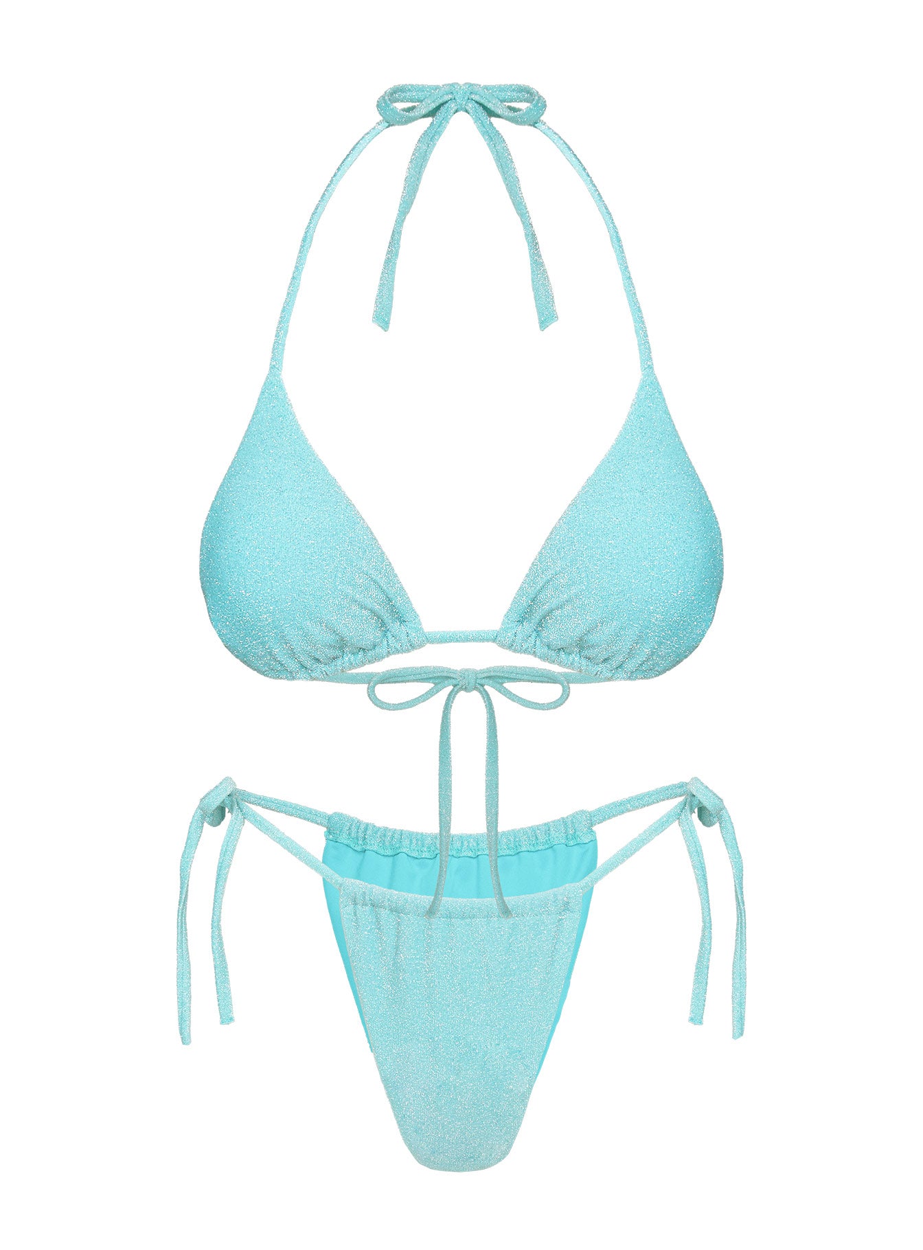 Jenner Tie Side Ruched Bikini Bottoms Aqua Glitter - Image 5