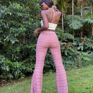 Karmen Chevron Knit Flare Pants Pink