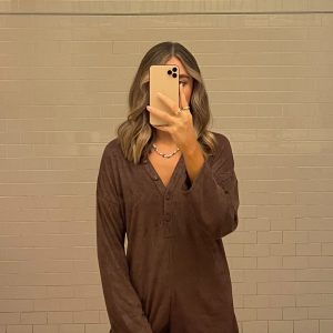 Kegan Long Sleeve Romper Camel
