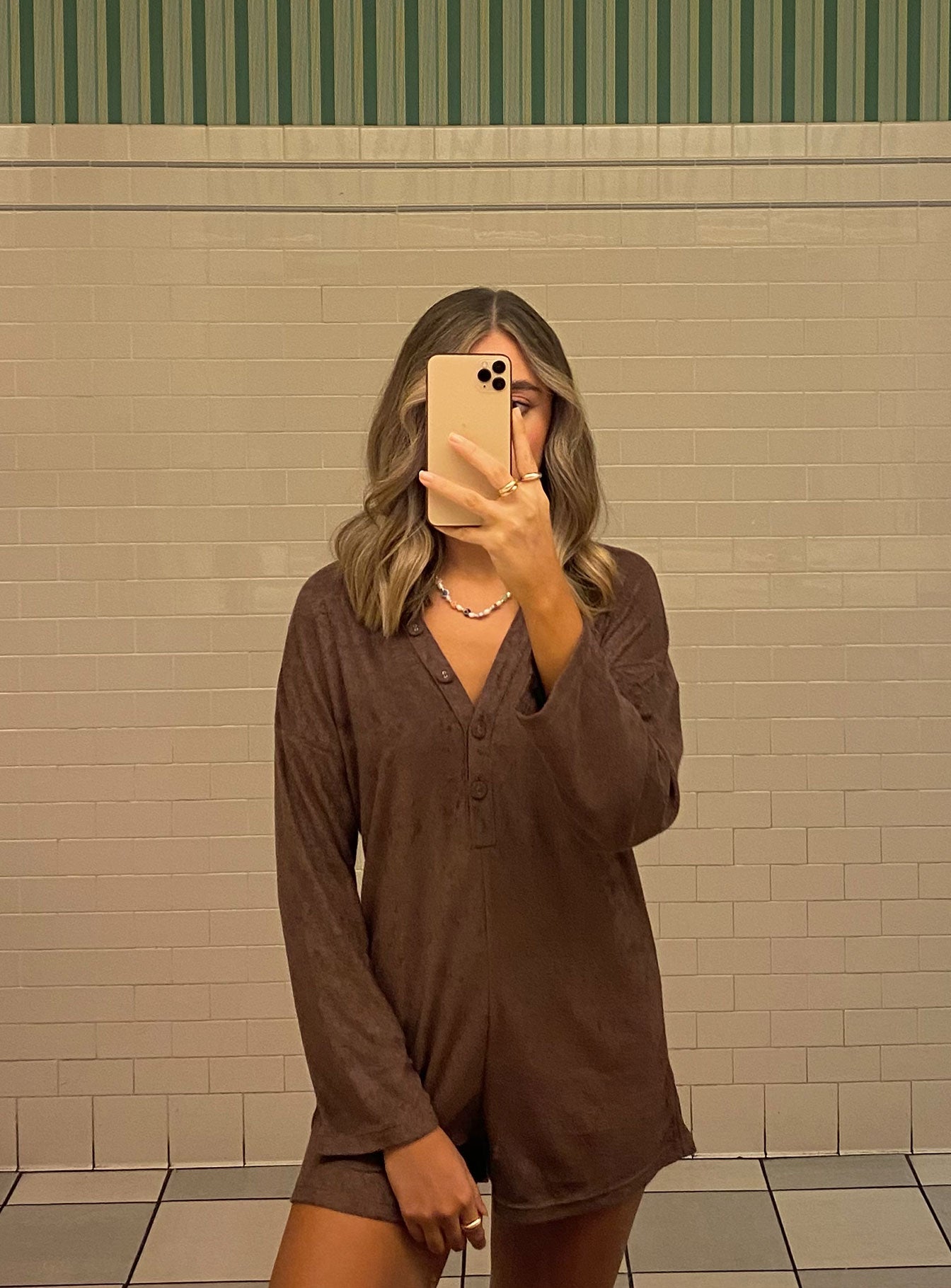 Kegan Long Sleeve Romper Camel