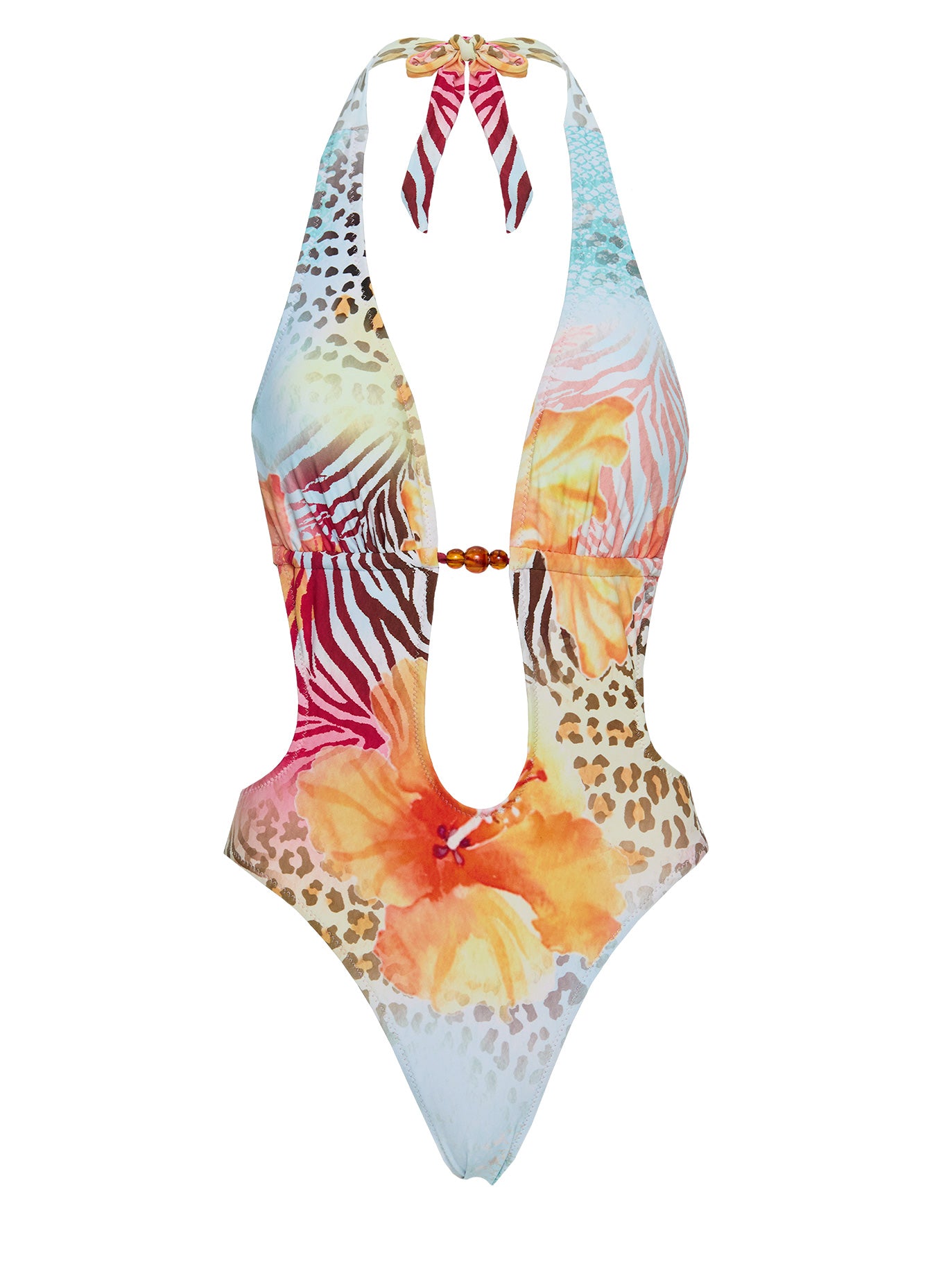 Kirrie Halter Cut Out One Piece Animal Floral - Image 4