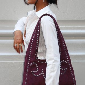 Lemoni Faux Suede Stud Bag Burgundy