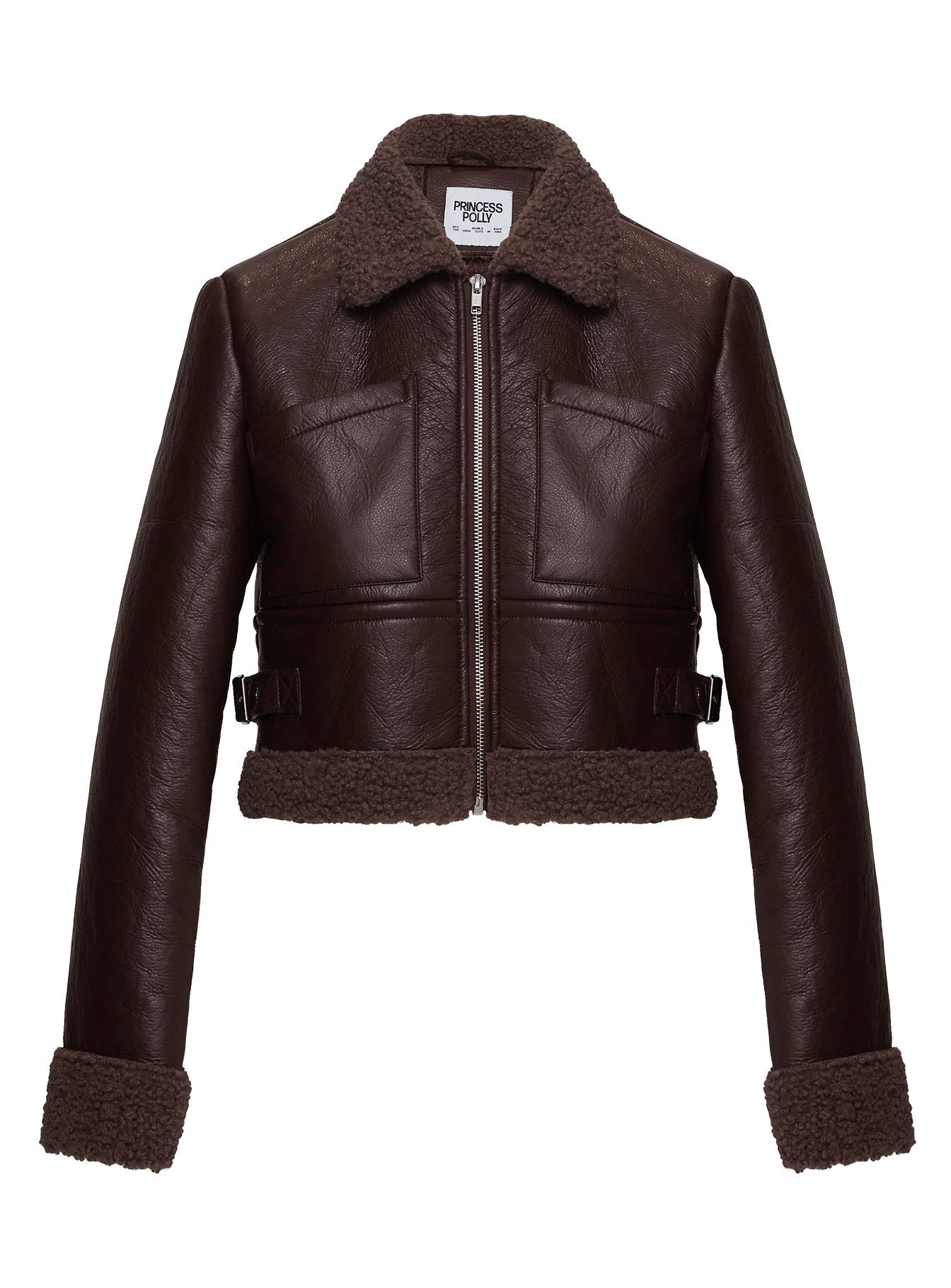 Mayella Shearling Faux Leather Jacket Brown - Image 5