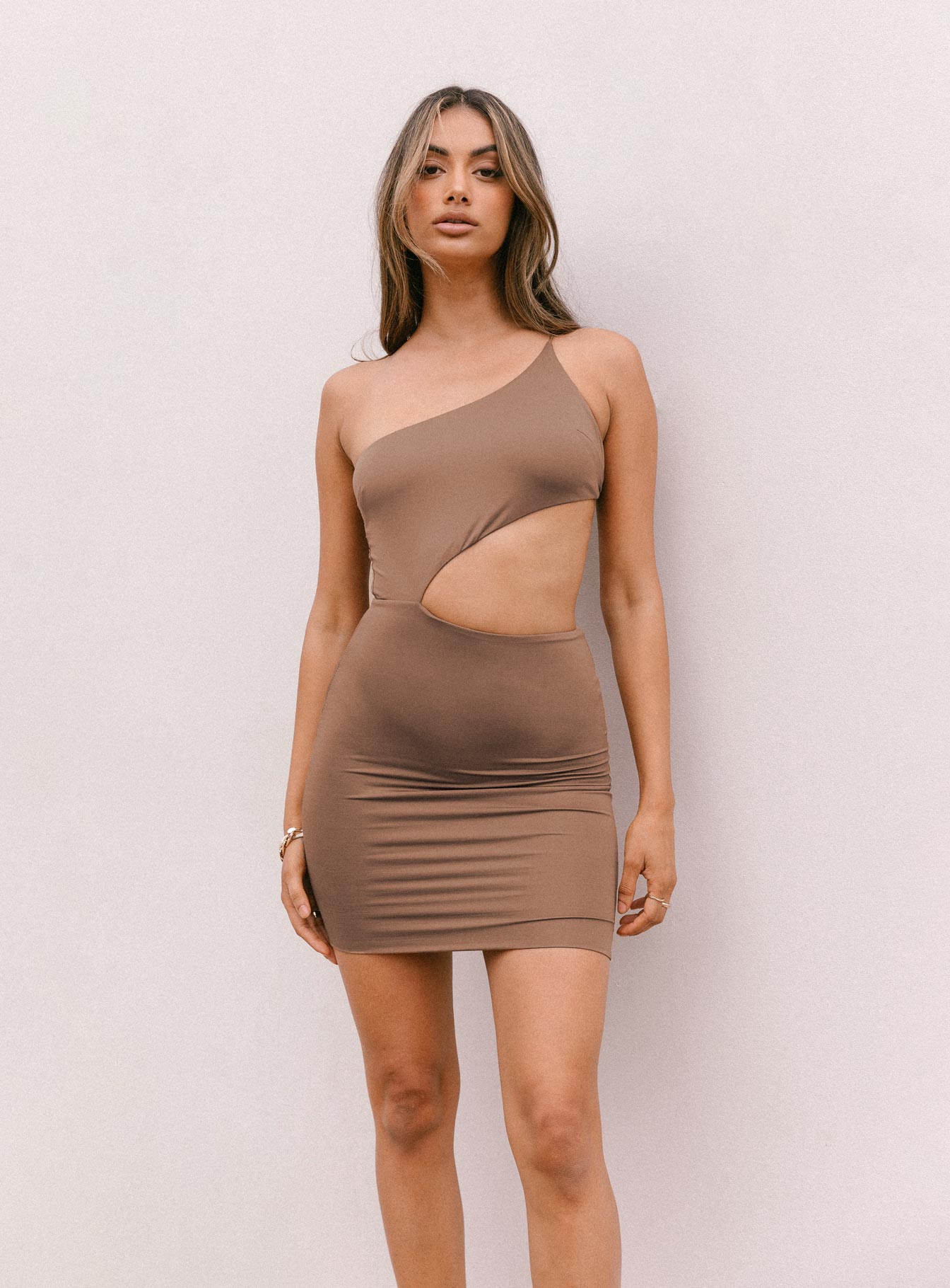 Mia Asymmetrical Mini Dress Brown - Image 7