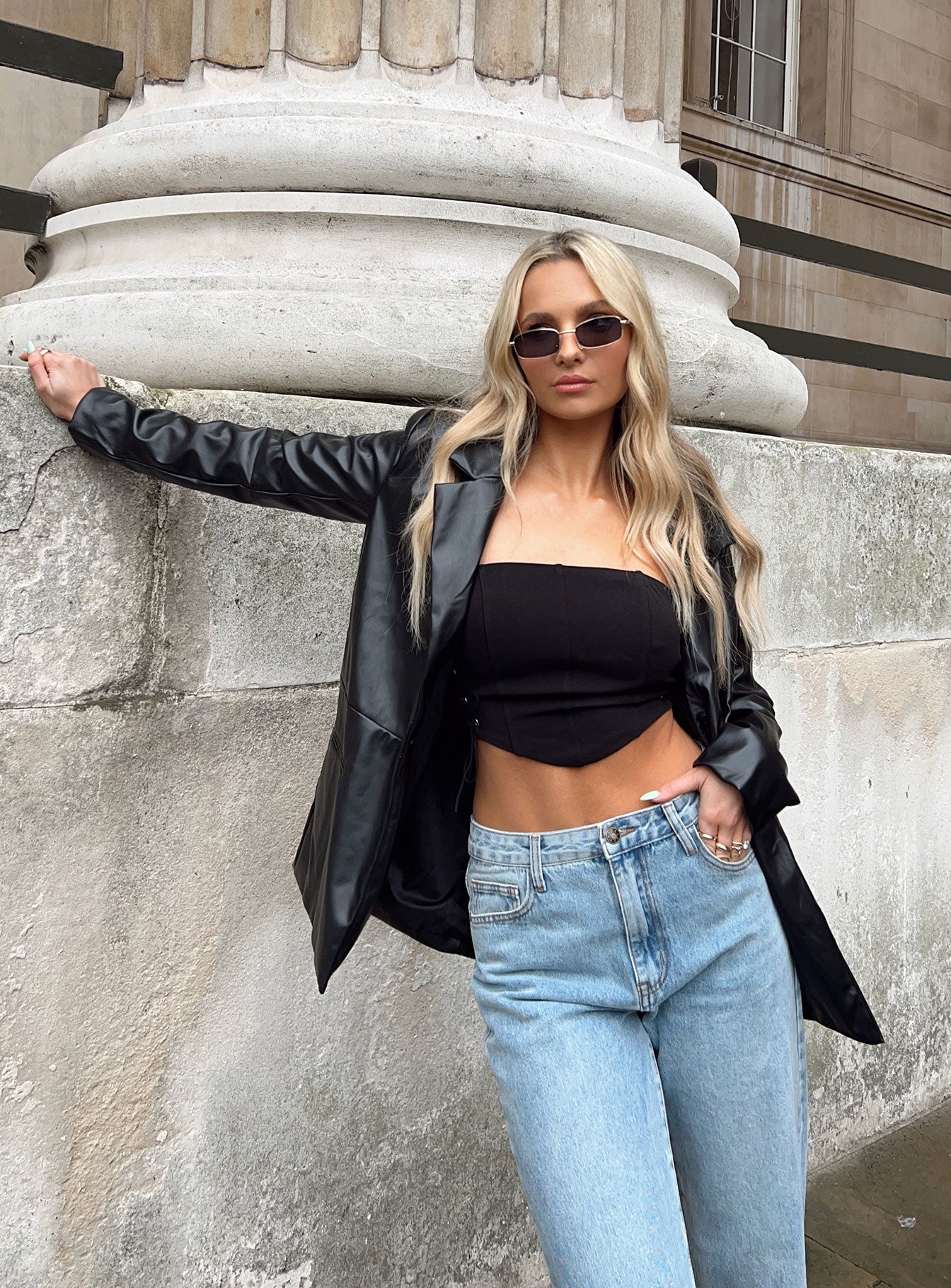 Morrison Faux Leather Blazer Black - Image 2