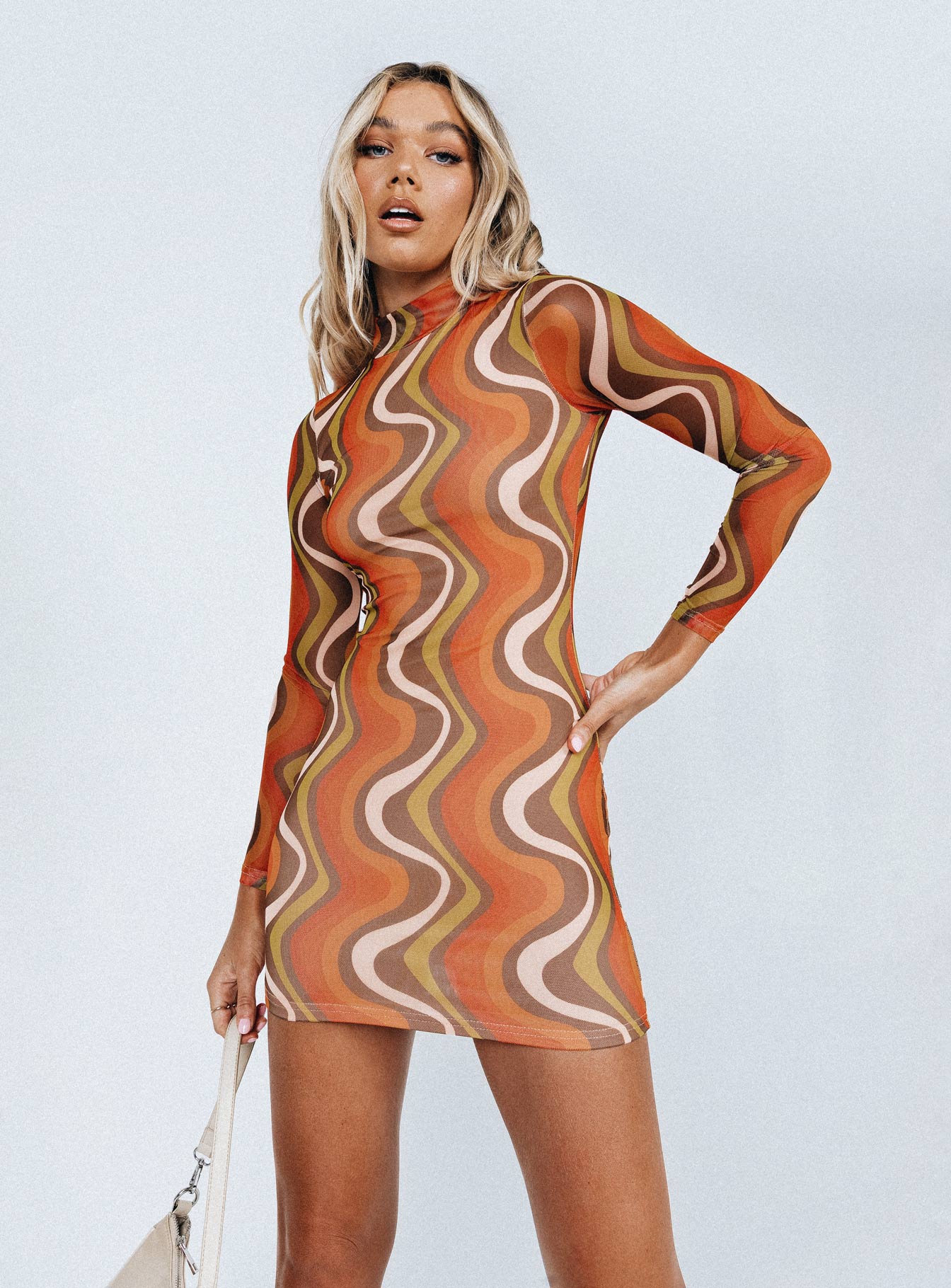 Orion Long Sleeve Mini Dress Orange Multi - Image 7