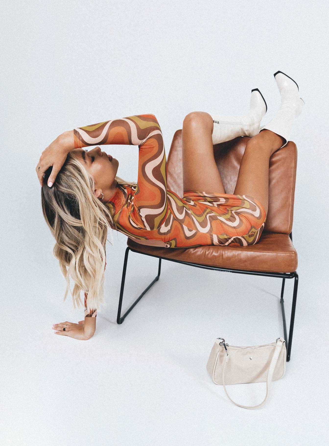 Orion Long Sleeve Mini Dress Orange Multi - Image 9