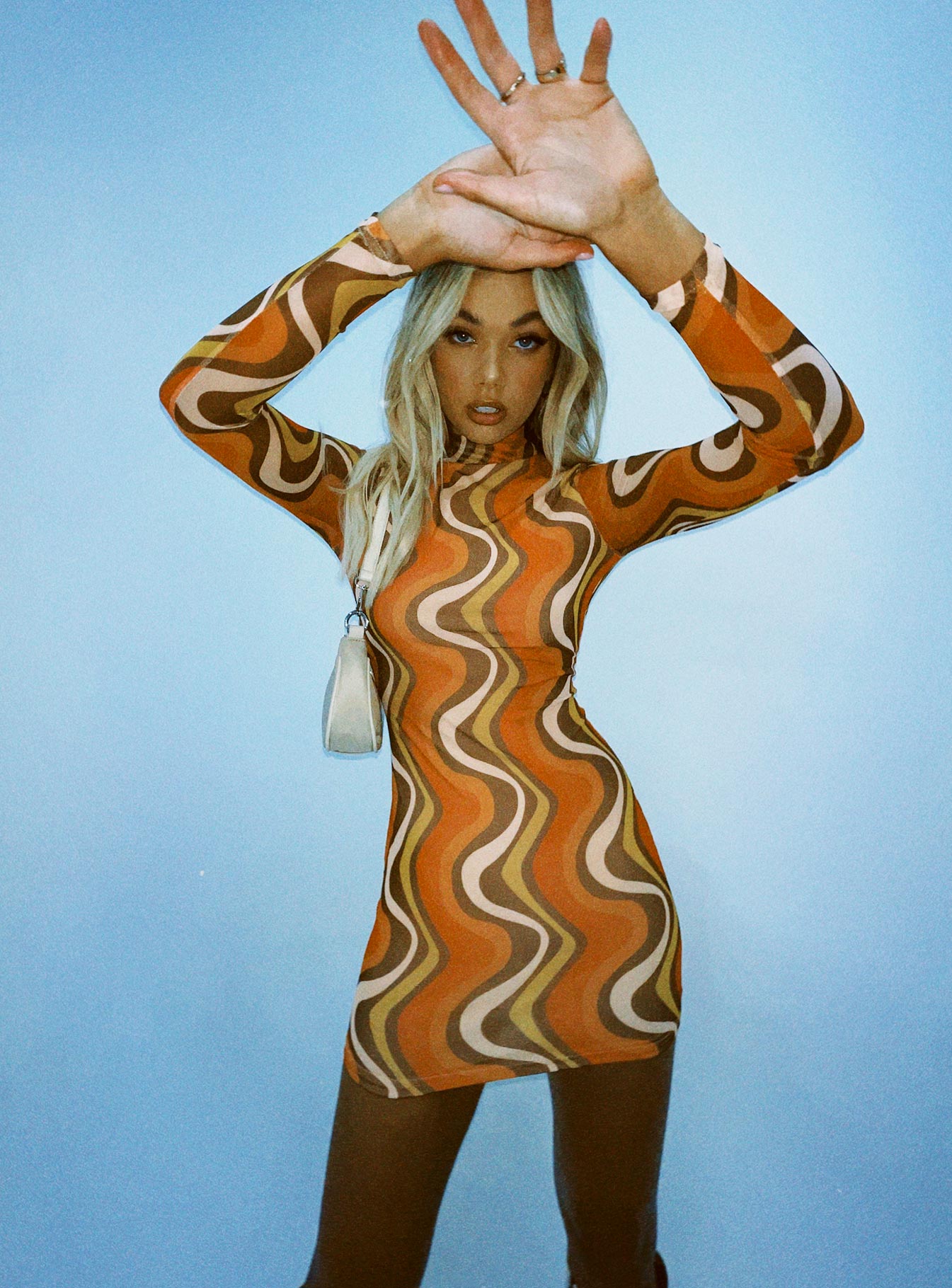 Orion Long Sleeve Mini Dress Orange Multi - Image 6