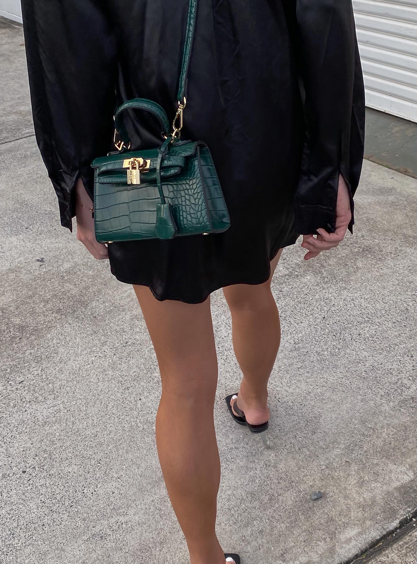 Peta & Jain Hedi Mini Top Handle Bag Green Croc - Image 6