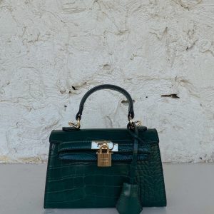 Peta & Jain Hedi Mini Top Handle Bag Green Croc