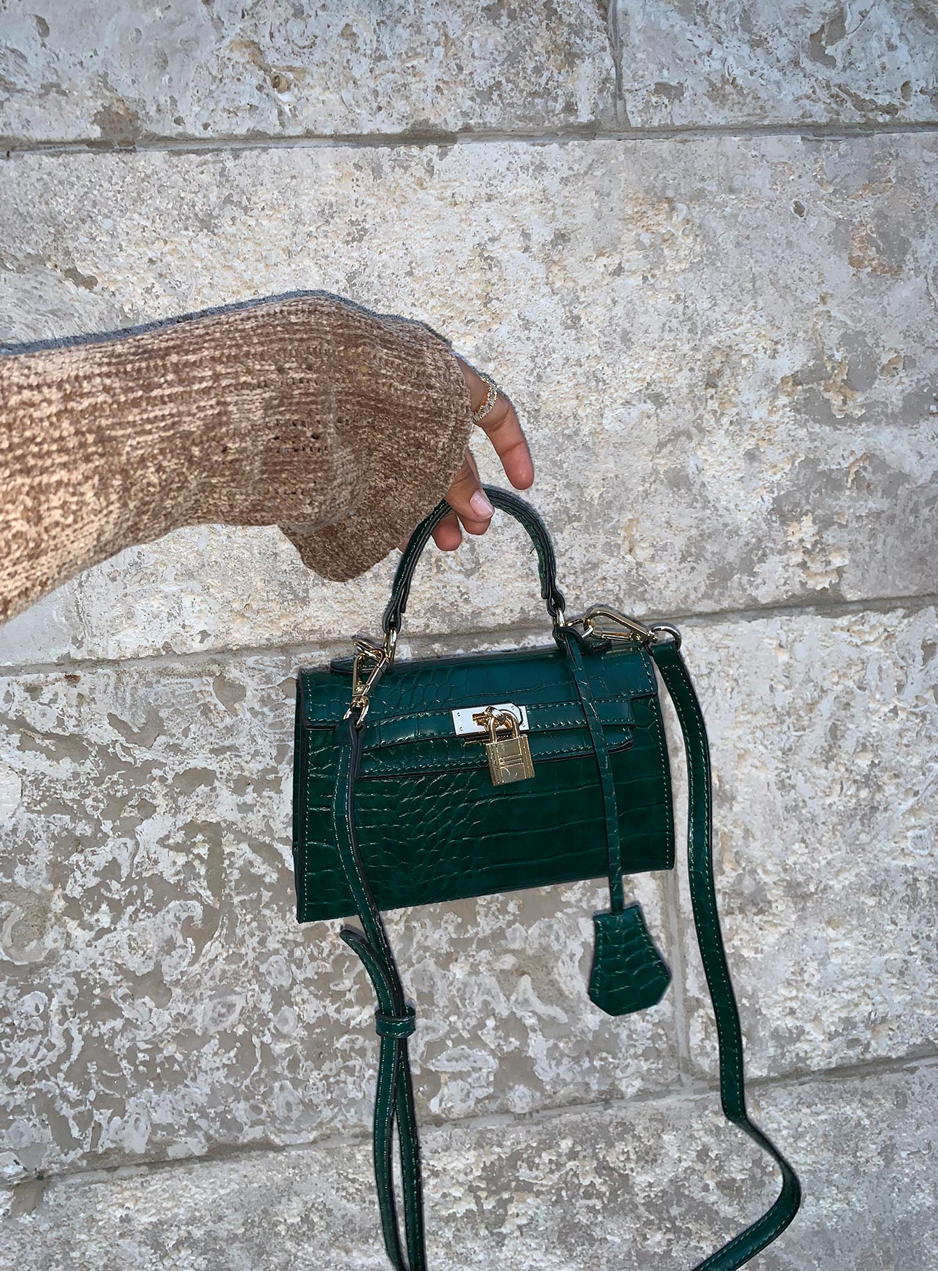 Peta & Jain Hedi Mini Top Handle Bag Green Croc - Image 5