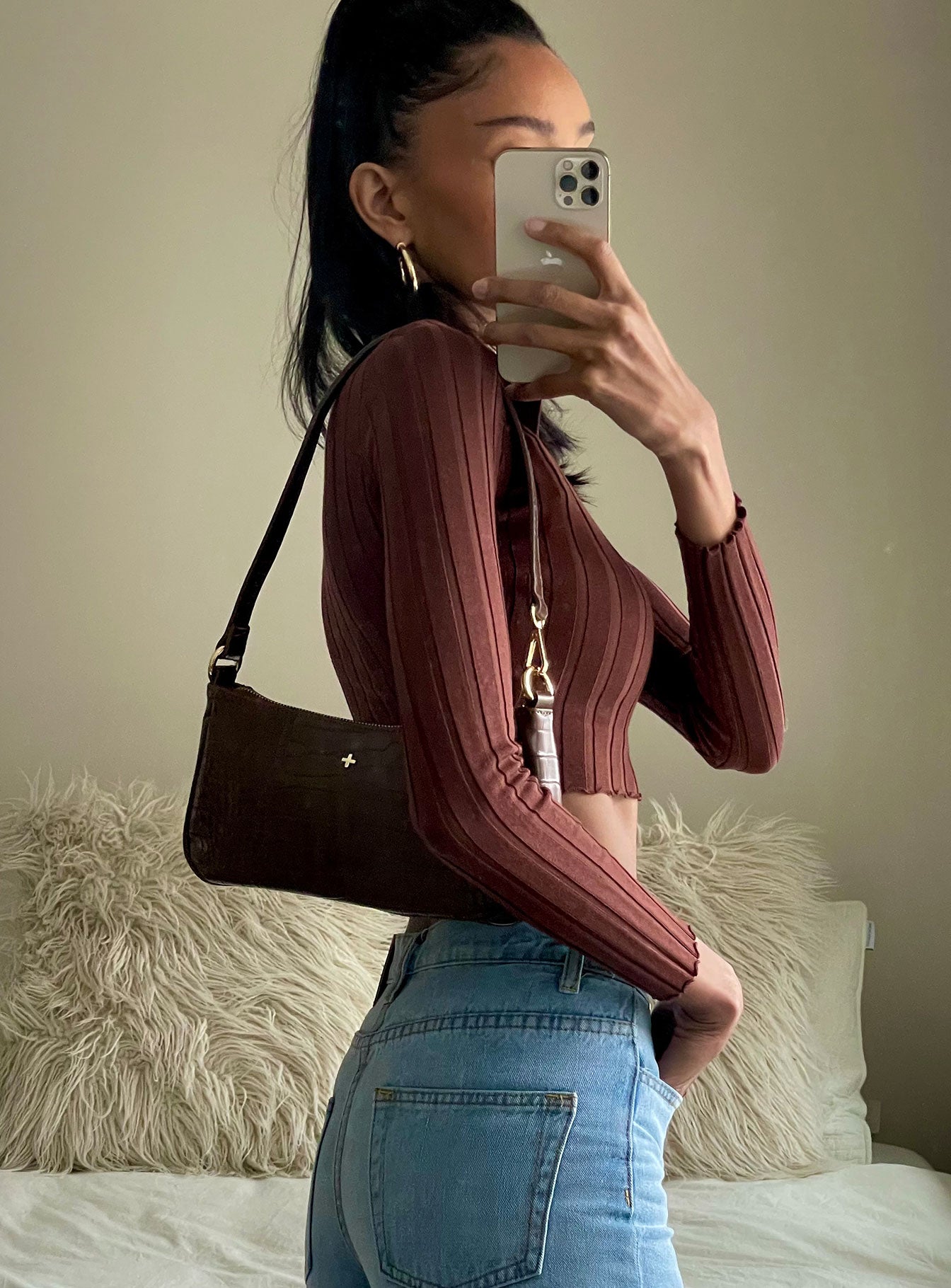 Peta & Jain Piper Bag Chocolate Croc - Image 11