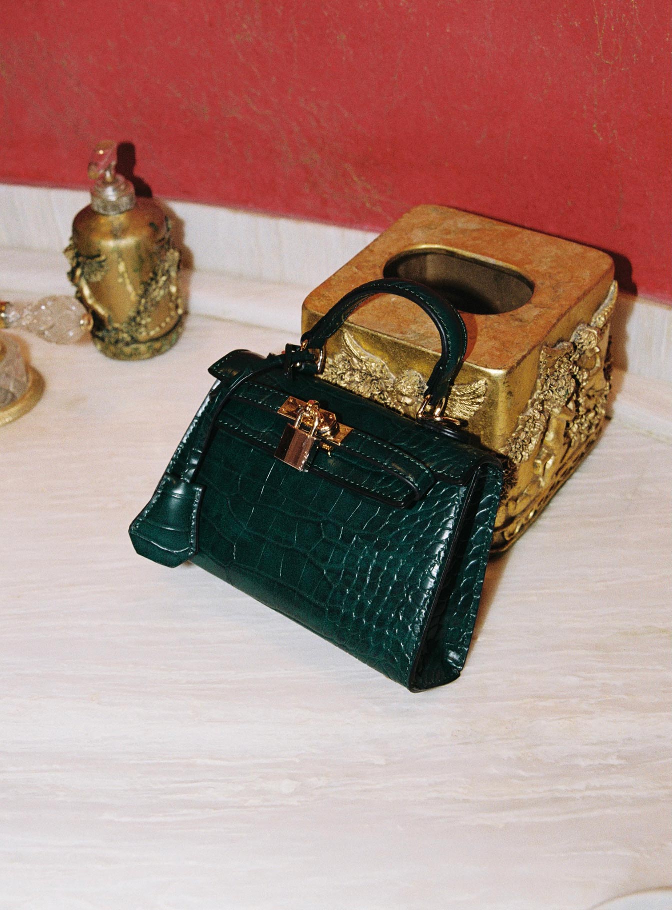 Peta & Jain Hedi Mini Top Handle Bag Green Croc - Image 11