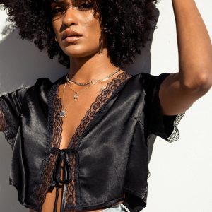 Vintage Tie Up Top Black