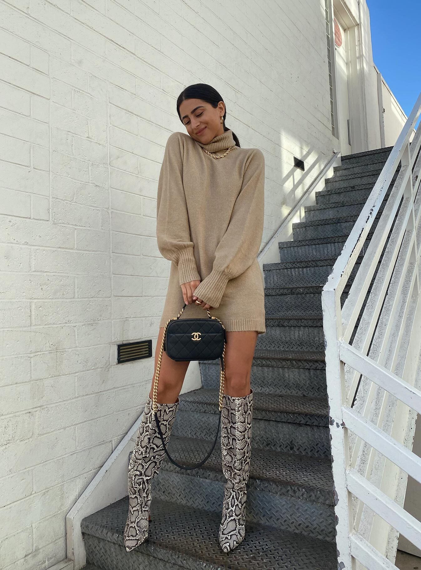 Zahara Sweater Mini Dress Beige - Image 7